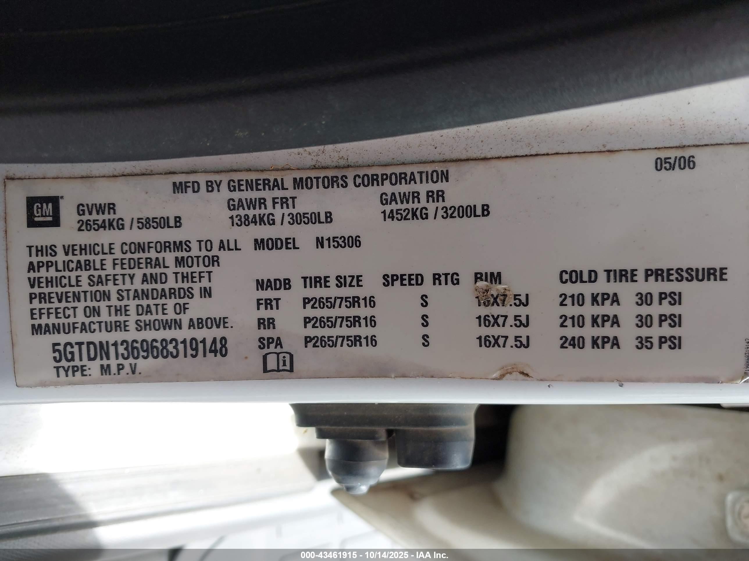 2006 Hummer H3 Suv   White vin: 5GTDN136968319148