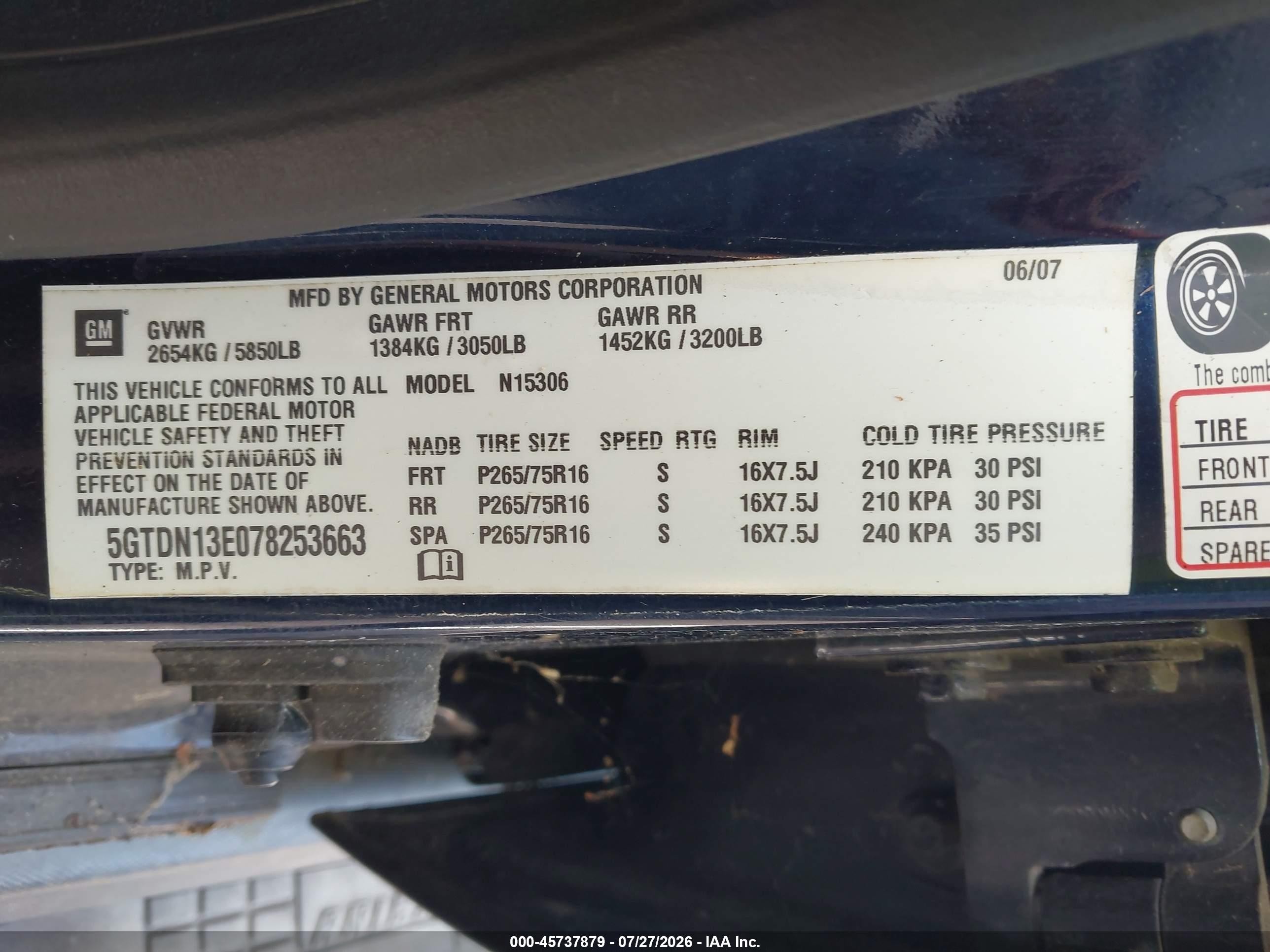 2007 Hummer H3 Suv   Dark Blue vin: 5GTDN13E078253663