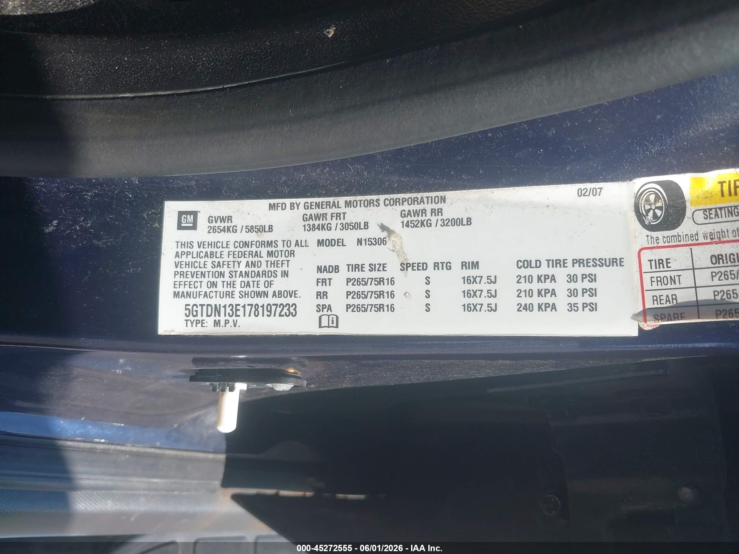 2007 Hummer H3 Suv   Blue vin: 5GTDN13E178197233