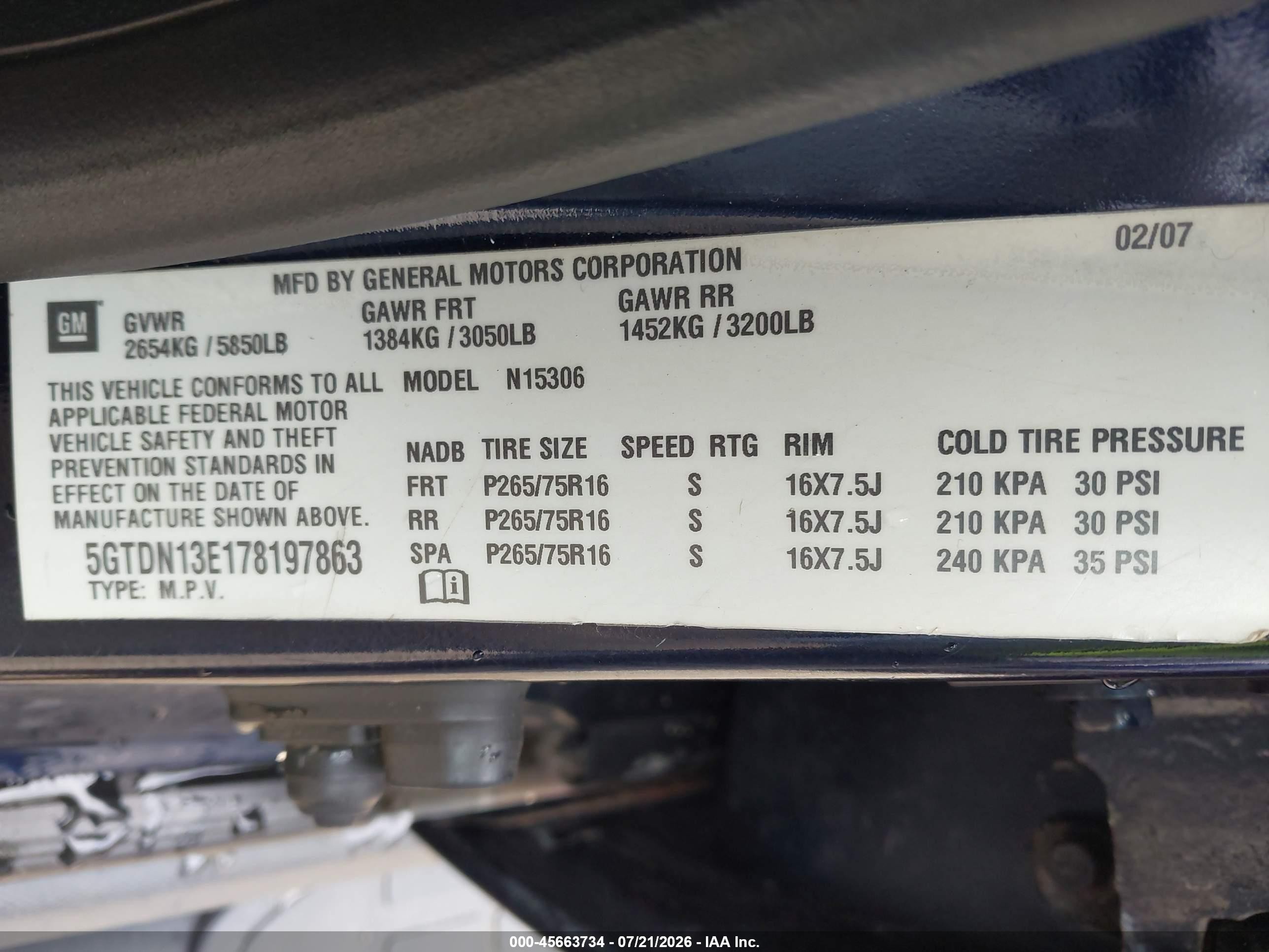 2007 Hummer H3 Suv   Navy vin: 5GTDN13E178197863