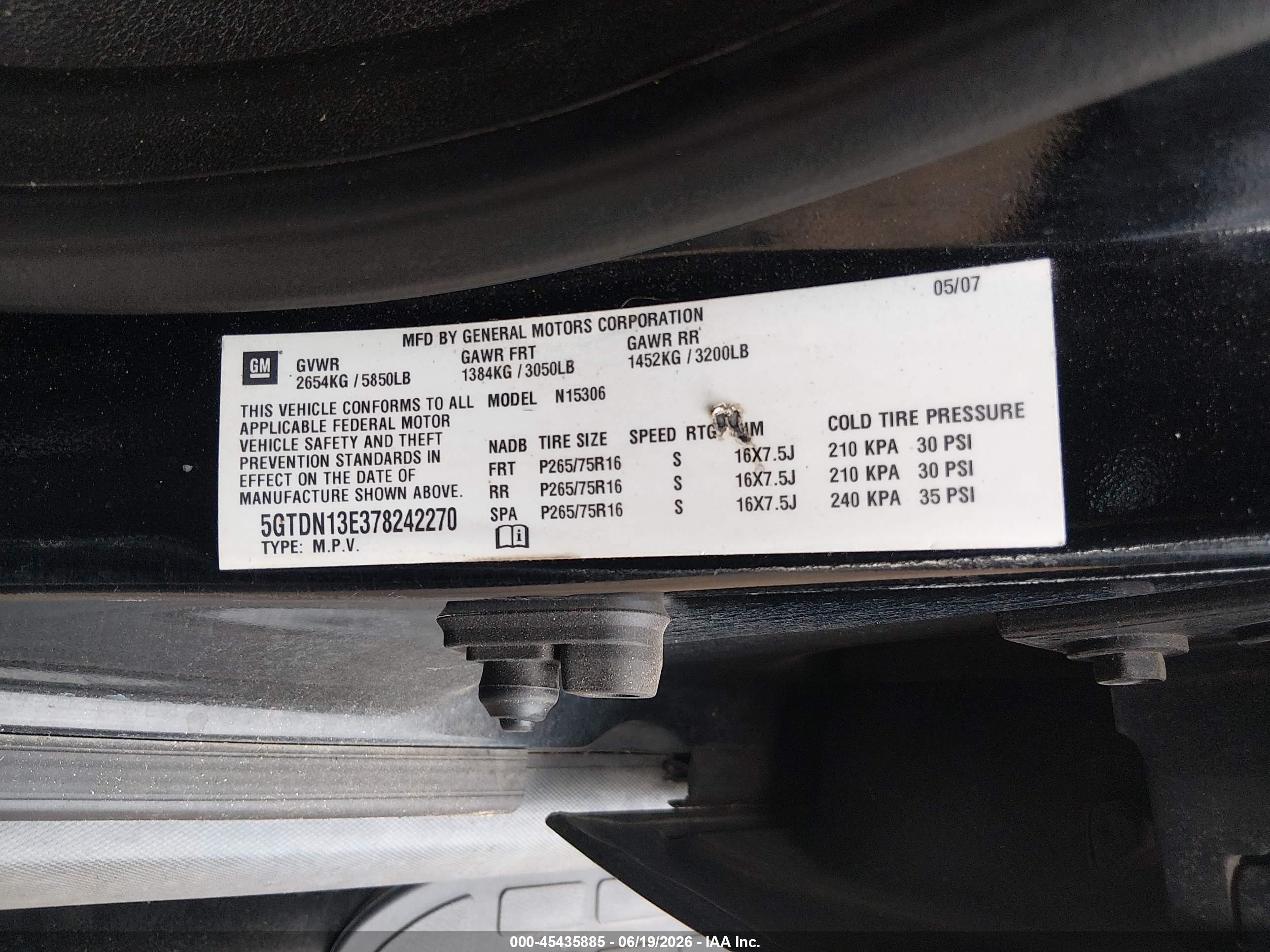 2007 Hummer H3 Suv   Black vin: 5GTDN13E378242270