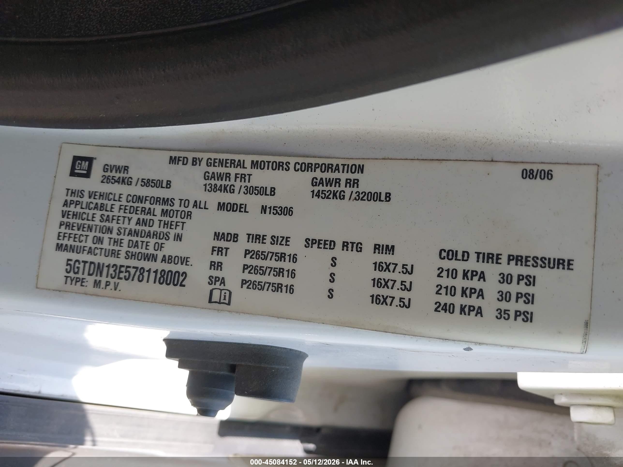 2007 Hummer H3 Suv   White vin: 5GTDN13E578118002