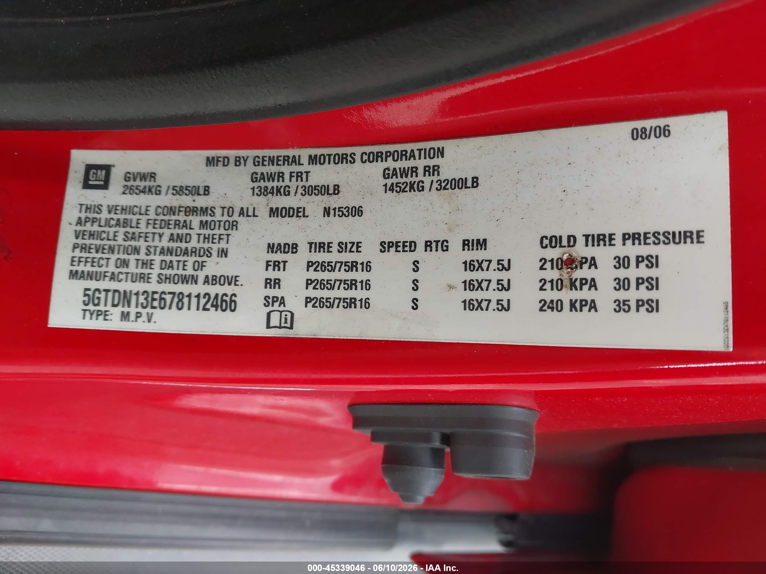 2007 Hummer H3 Suv Red vin: 5GTDN13E678112466