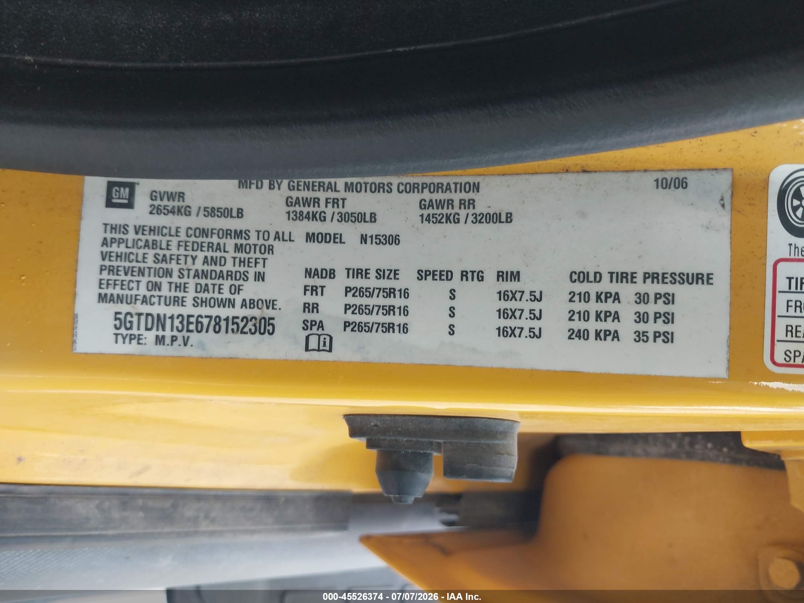 2007 Hummer H3 Suv   Yellow vin: 5GTDN13E678152305