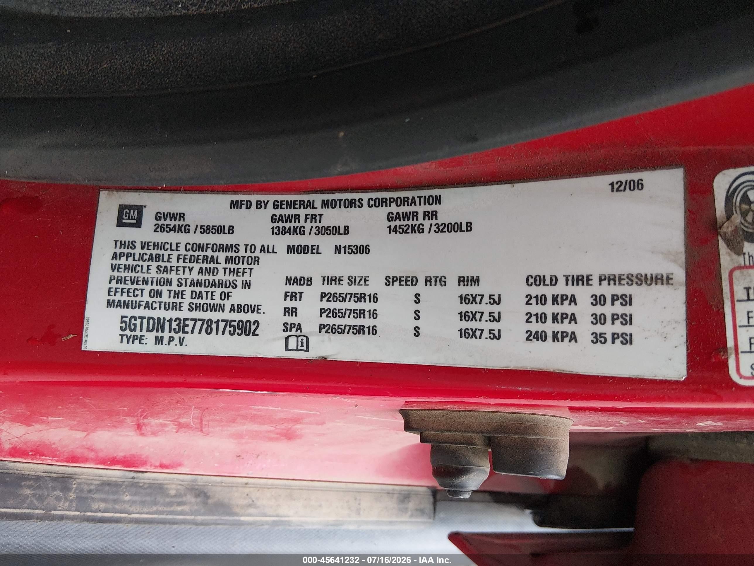 2007 Hummer H3 Suv   Red vin: 5GTDN13E778175902