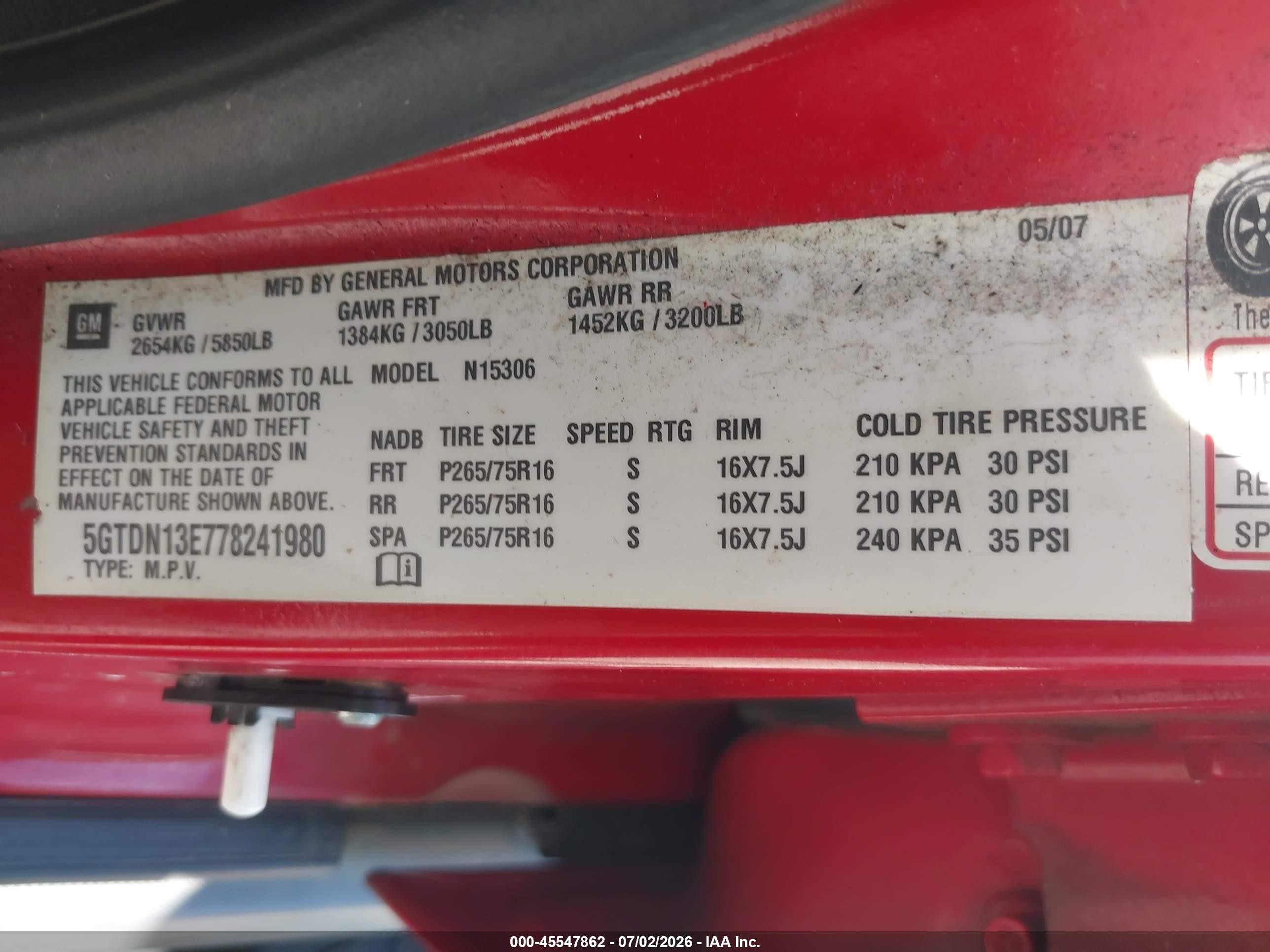2007 Hummer H3 Suv   Red vin: 5GTDN13E778241980
