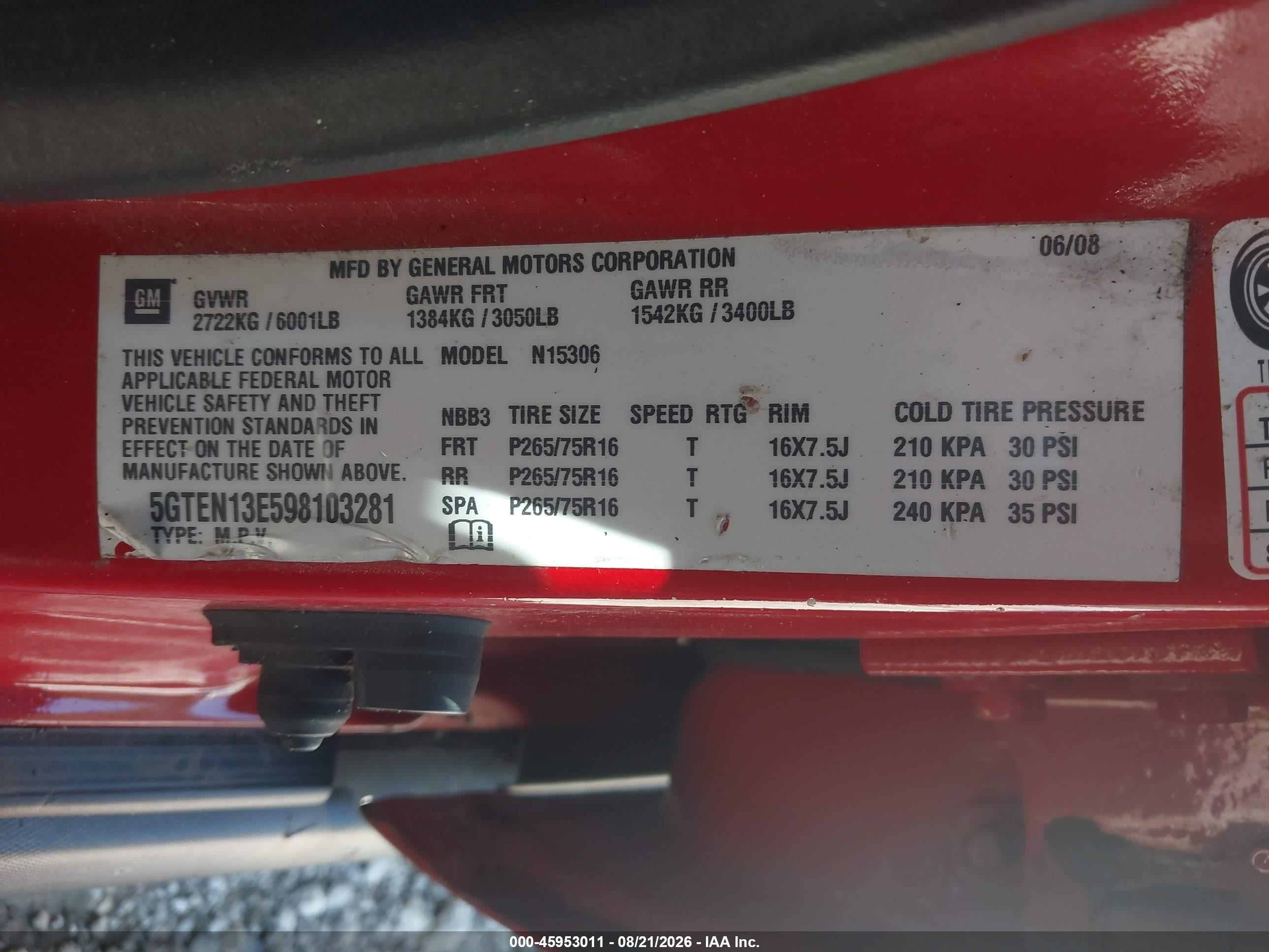 2009 Hummer H3 Suv   Red vin: 5GTEN13E598103281
