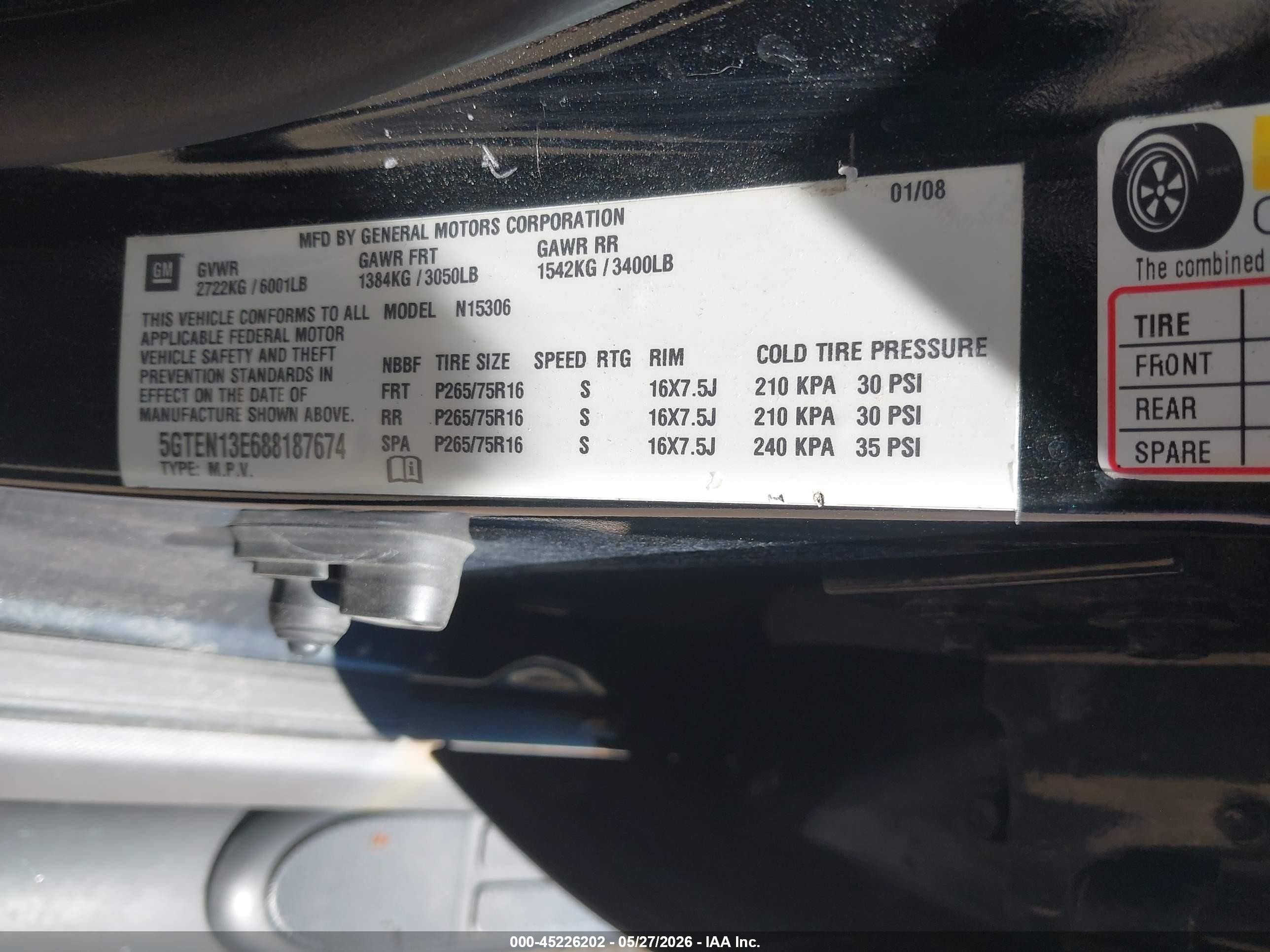 2008 Hummer H3 Suv   Black vin: 5GTEN13E688187674