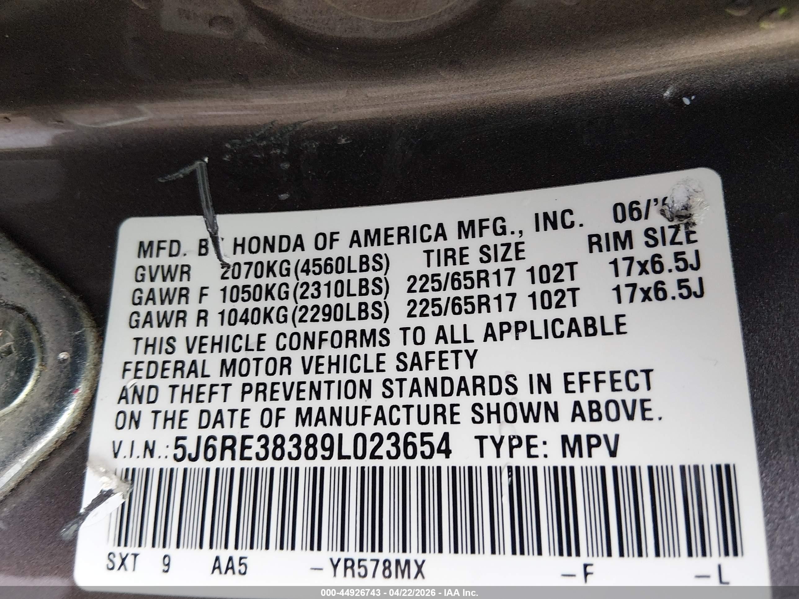 2009 Honda Cr-v Lx Beige vin: 5J6RE38389L023654