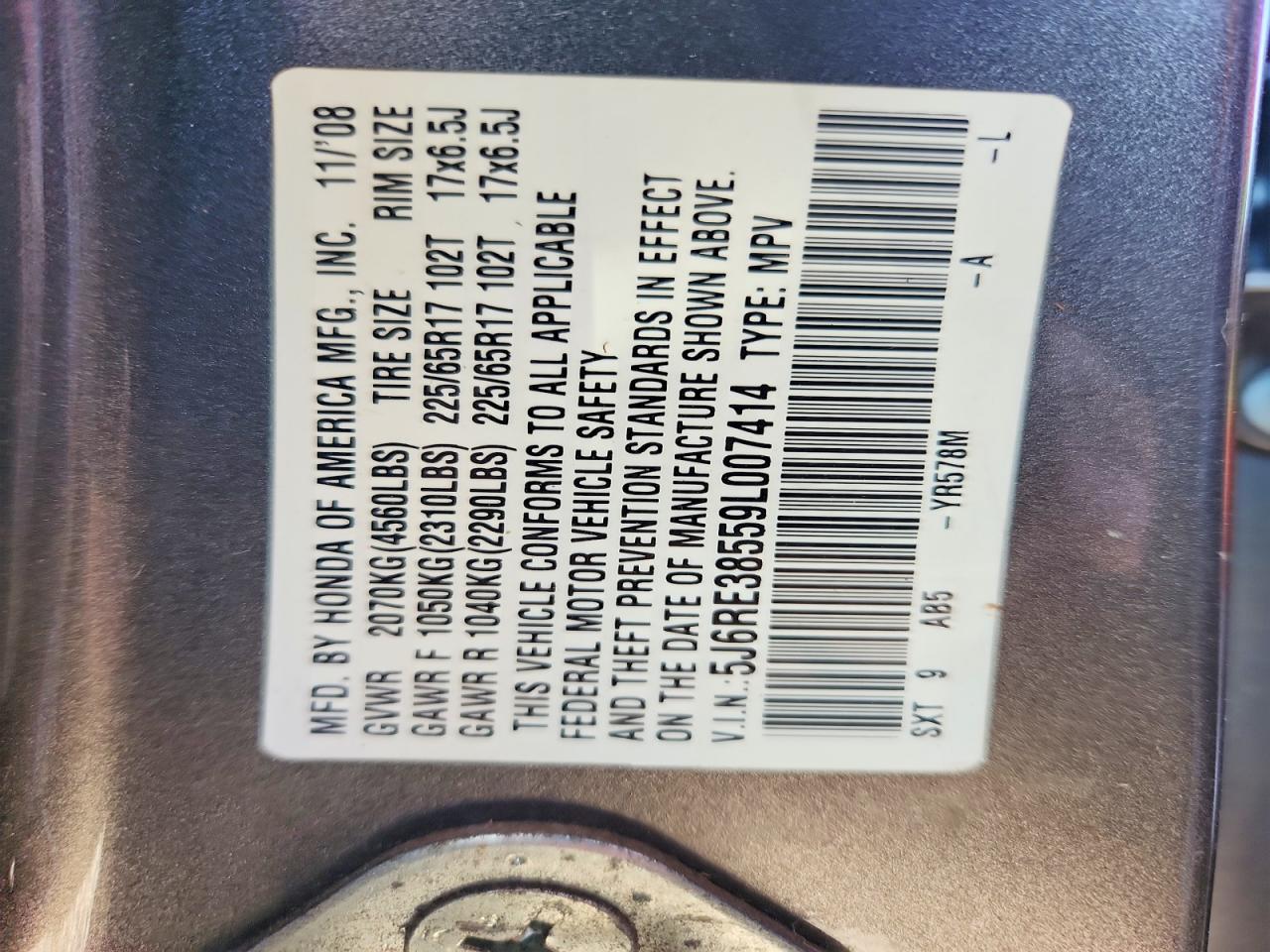 2009 Honda Cr-v Ex Gray vin: 5J6RE38559L007414