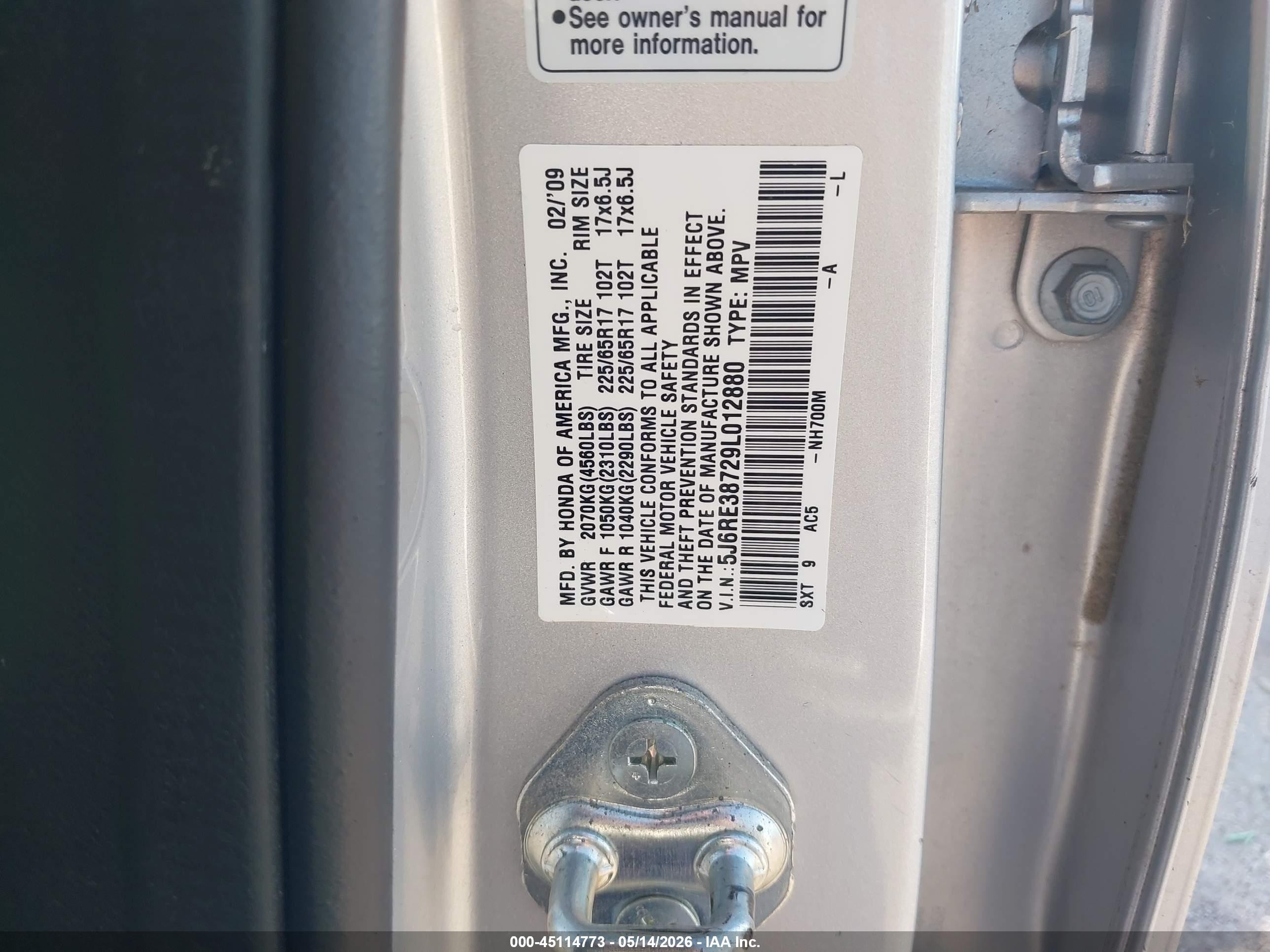 2009 Honda Cr-v Ex-l Silver vin: 5J6RE38729L012880