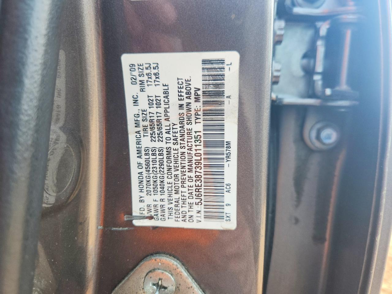 2009 Honda Cr-v Exl Brown vin: 5J6RE38739L011351