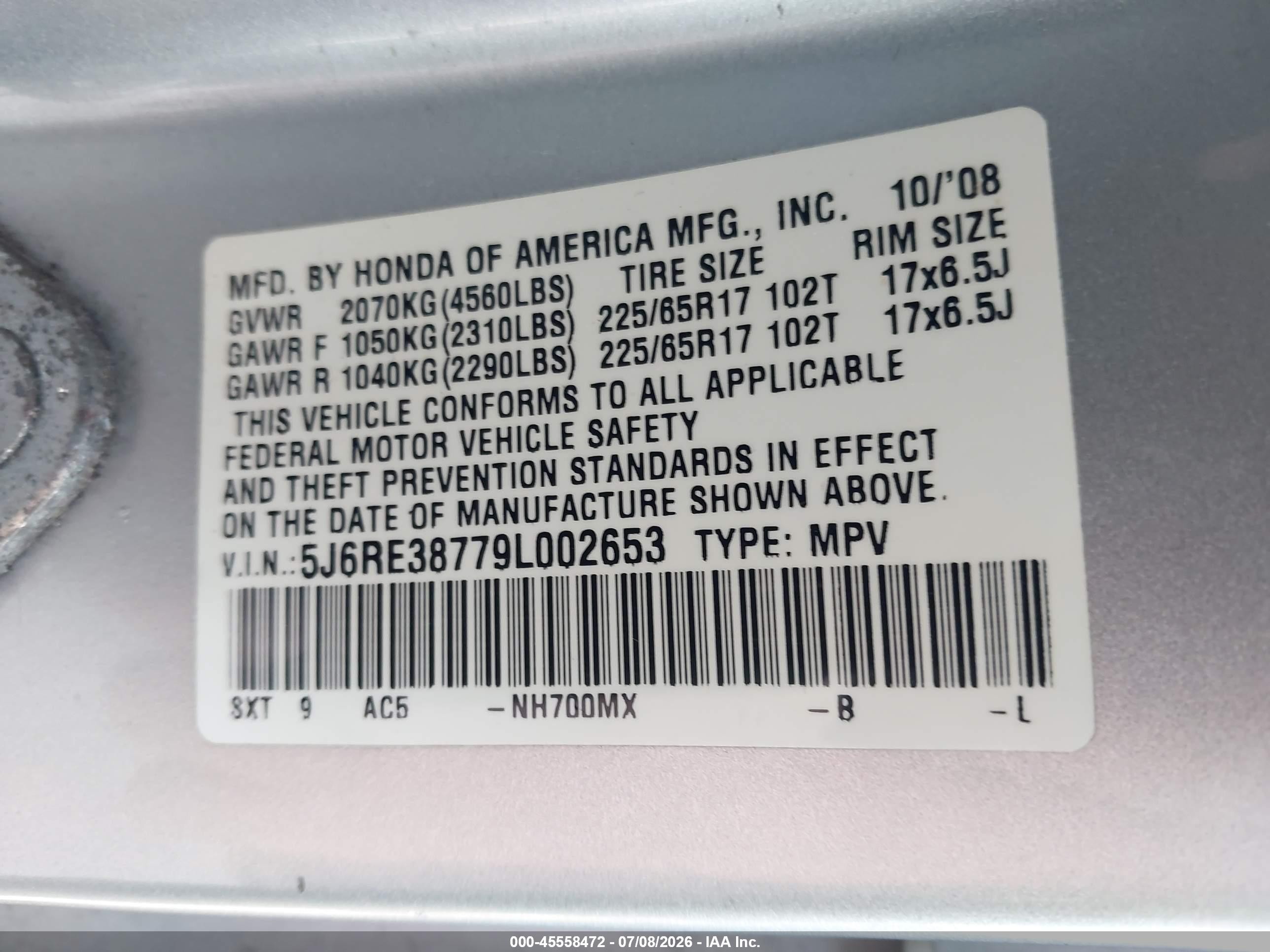 2009 Honda Cr-v Ex-l Silver vin: 5J6RE38779L002653