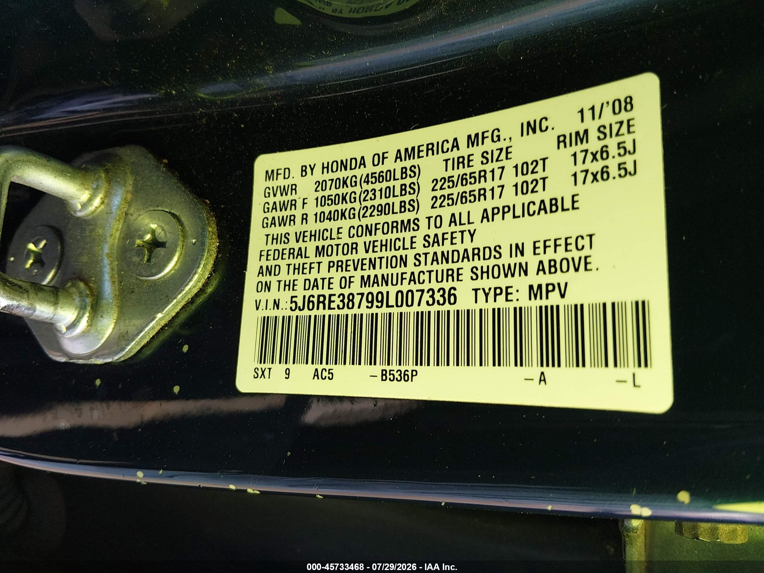 2009 Honda Cr-v Ex-l Blue vin: 5J6RE38799L007336