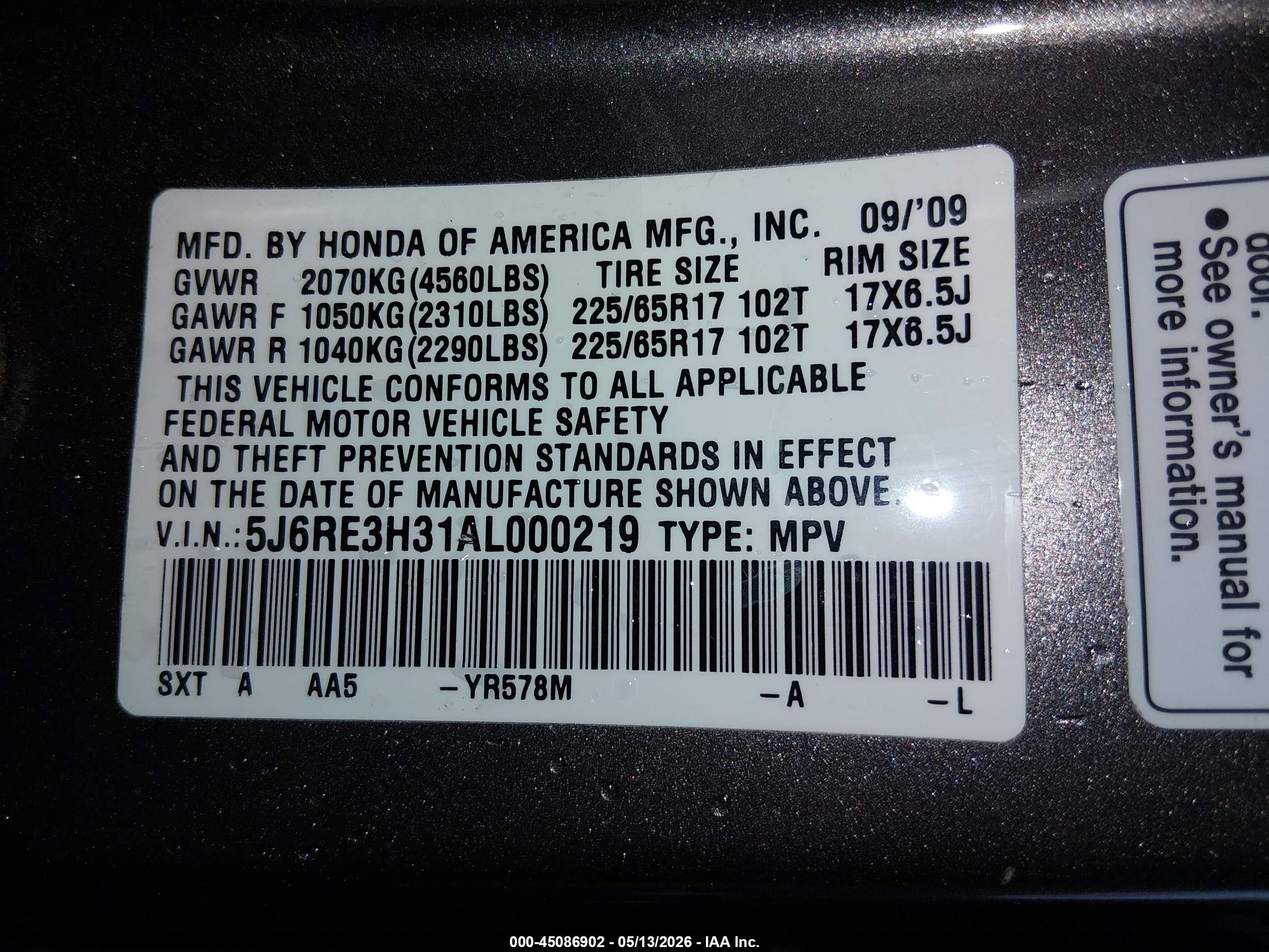 2010 Honda Cr-v Lx Gray vin: 5J6RE3H31AL000219