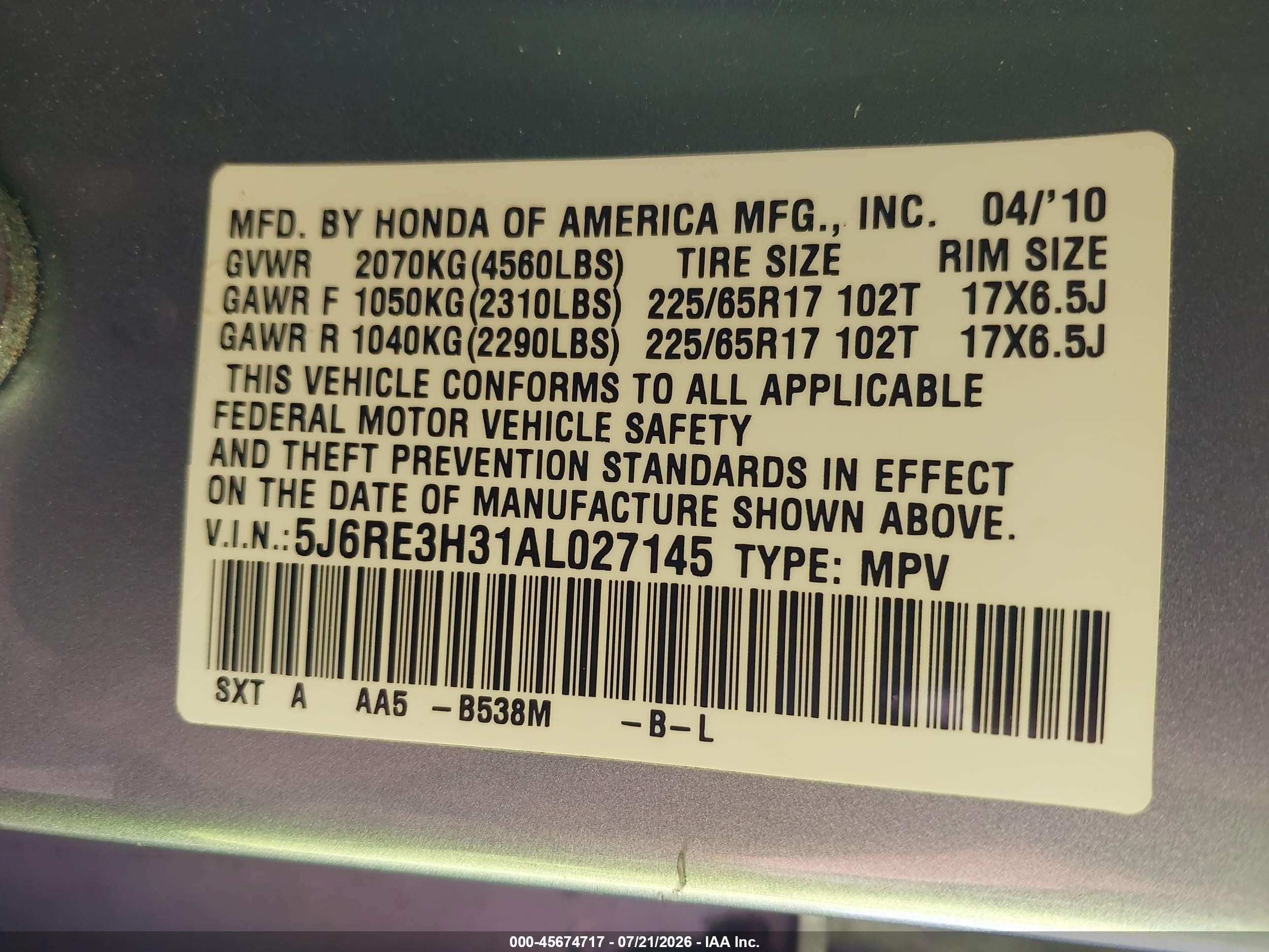 2010 Honda Cr-v Lx Light Blue vin: 5J6RE3H31AL027145