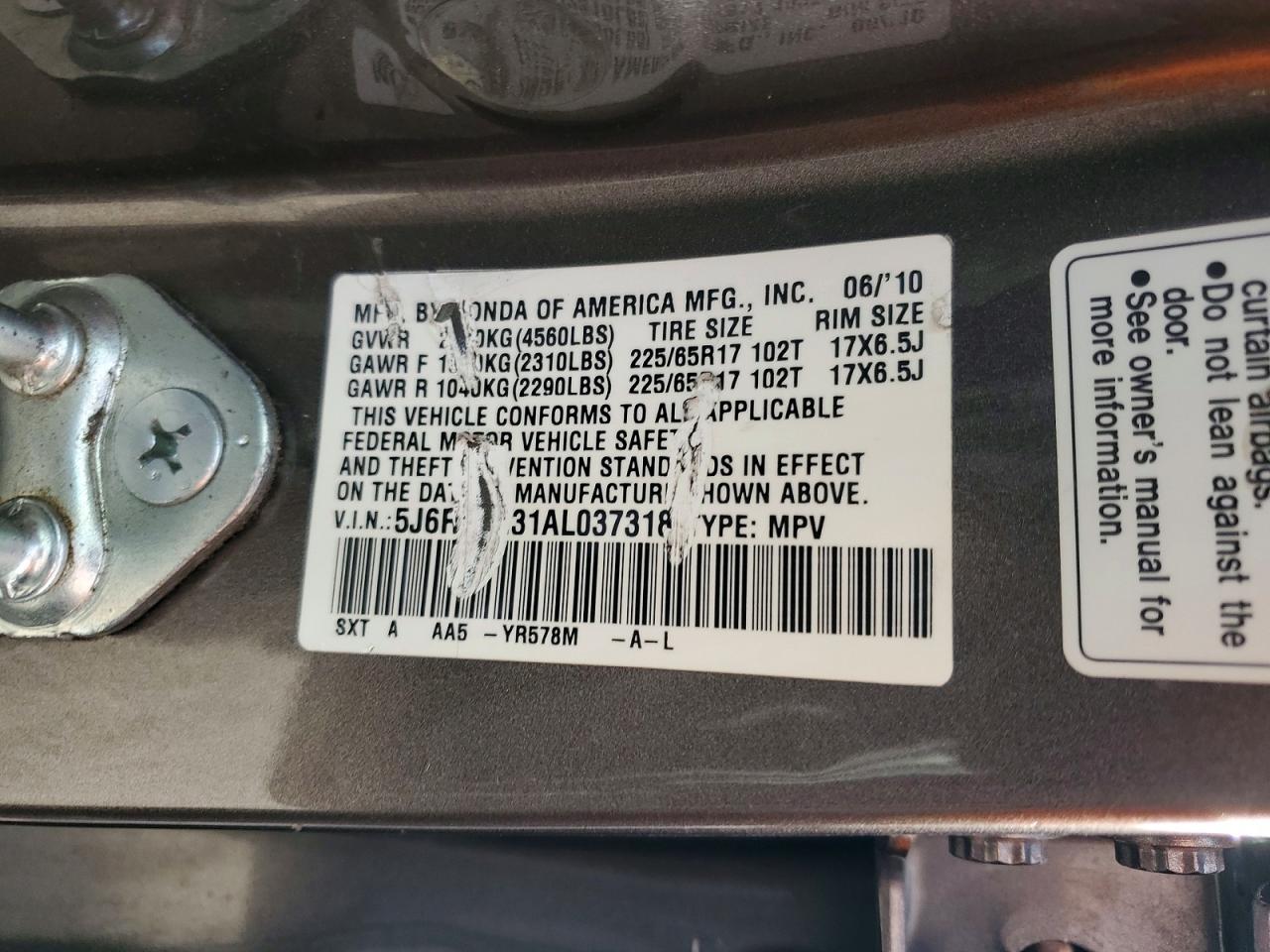 2010 Honda Cr-v Lx Коричневый vin: 5J6RE3H31AL037318