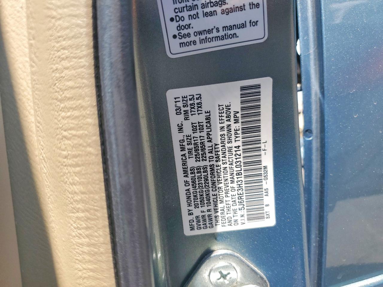 2011 Honda Cr-v Lx Blue vin: 5J6RE3H31BL031214