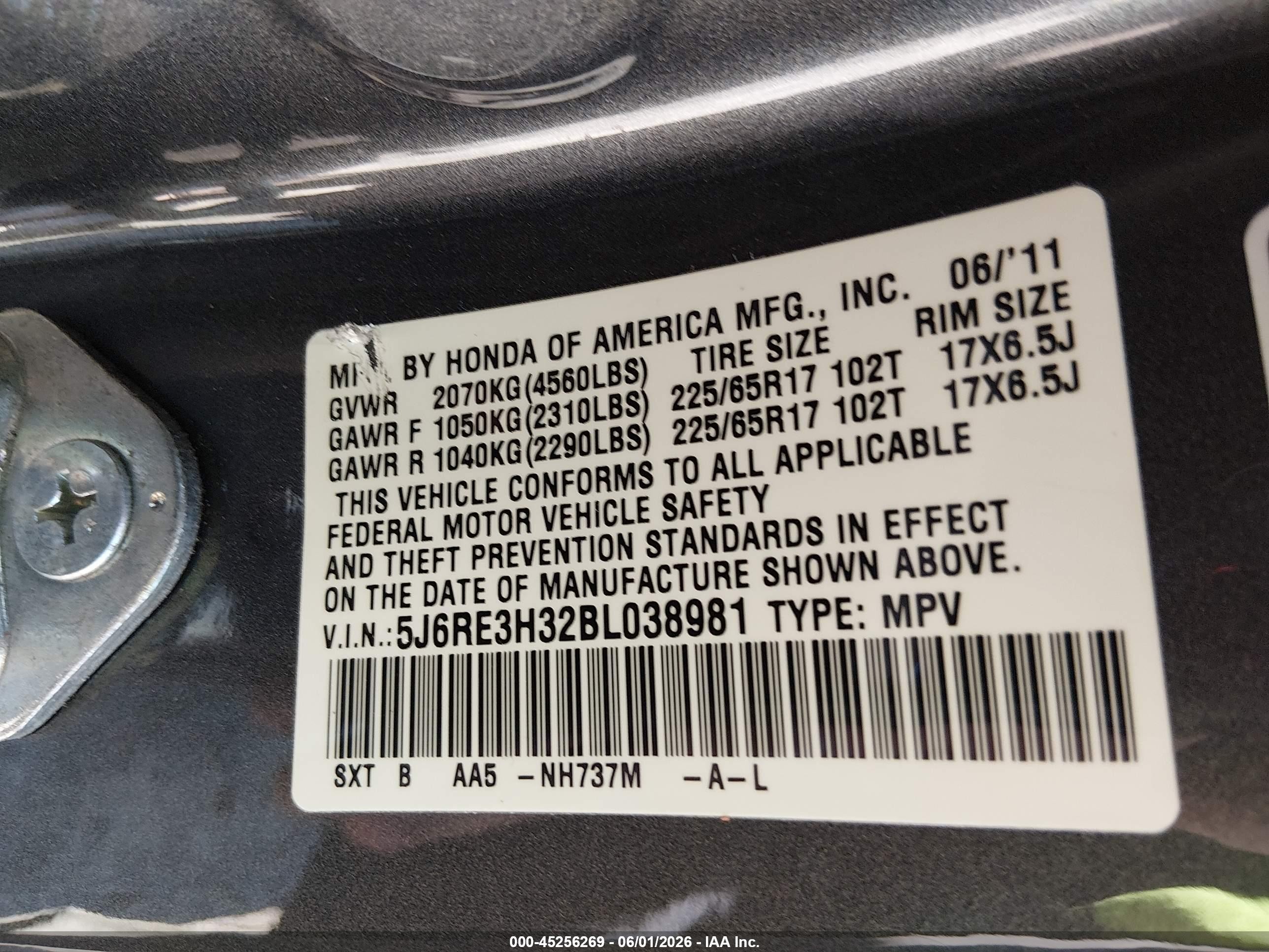 2011 Honda Cr-v Lx Gray vin: 5J6RE3H32BL038981