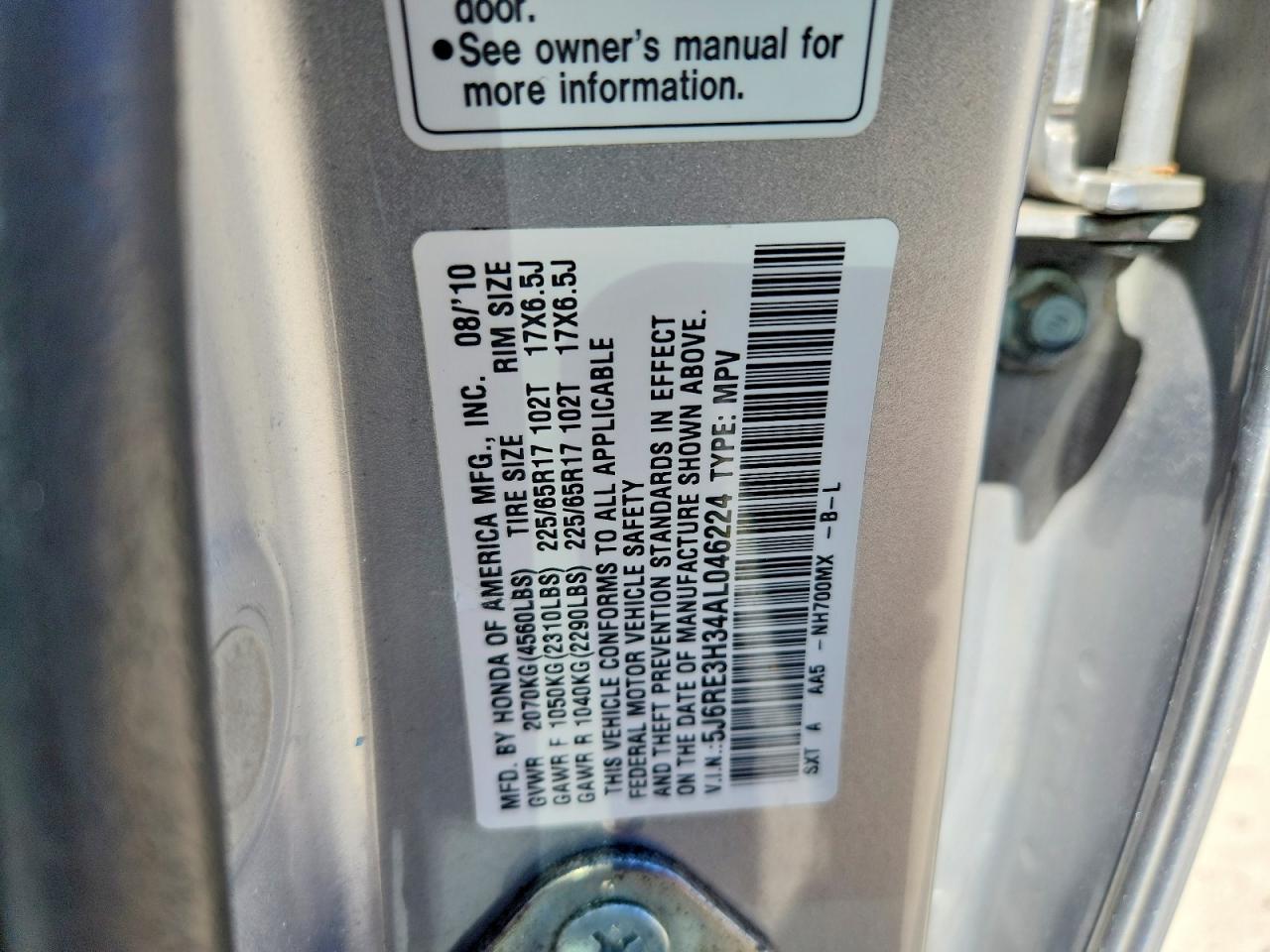 2010 Honda Cr-v Lx Silver vin: 5J6RE3H34AL046224