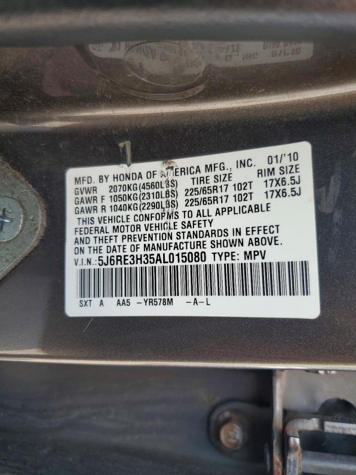 2010 Honda Cr-v Lx Gray vin: 5J6RE3H35AL015080