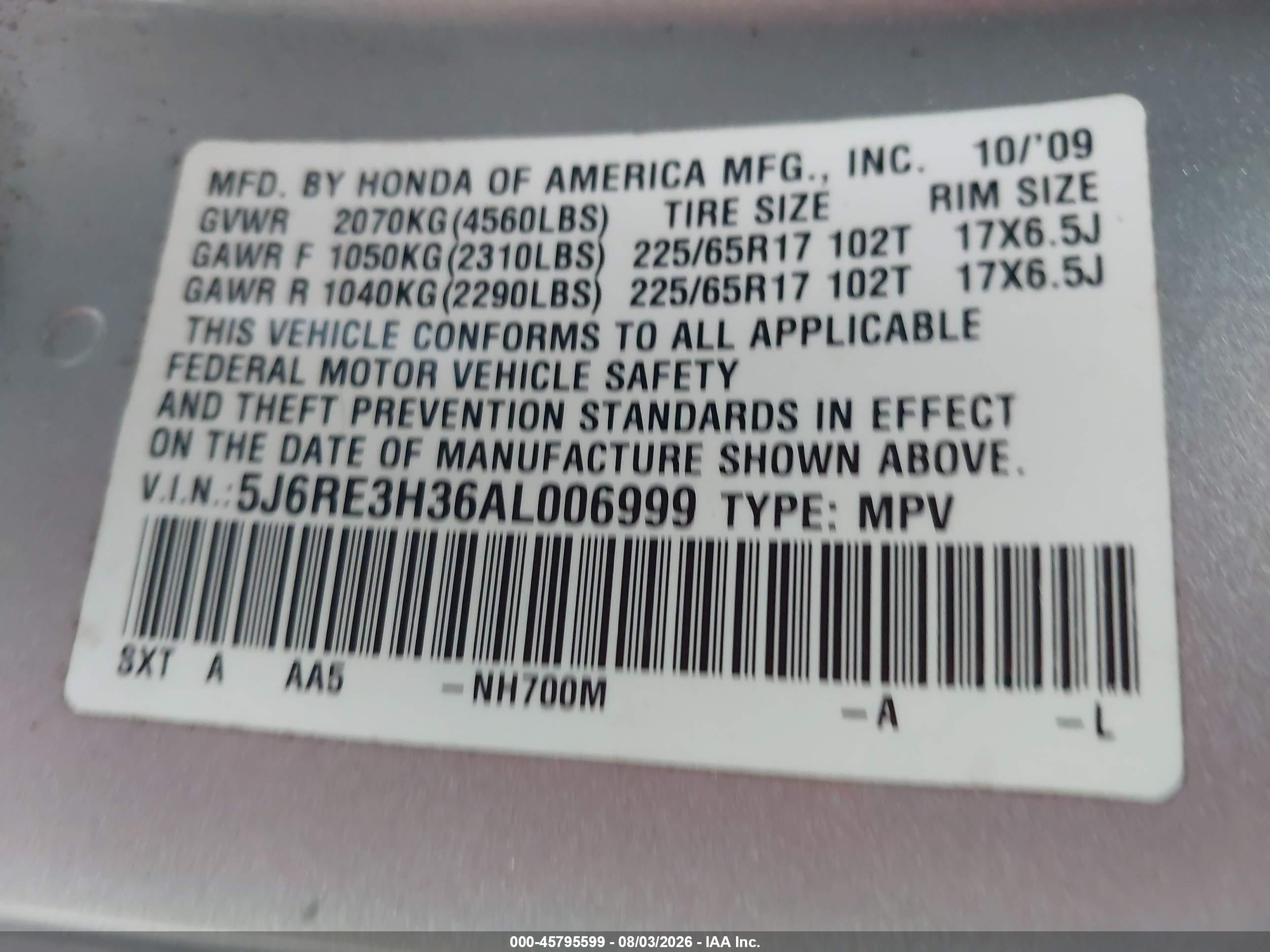 2010 Honda Cr-v Lx Silver vin: 5J6RE3H36AL006999