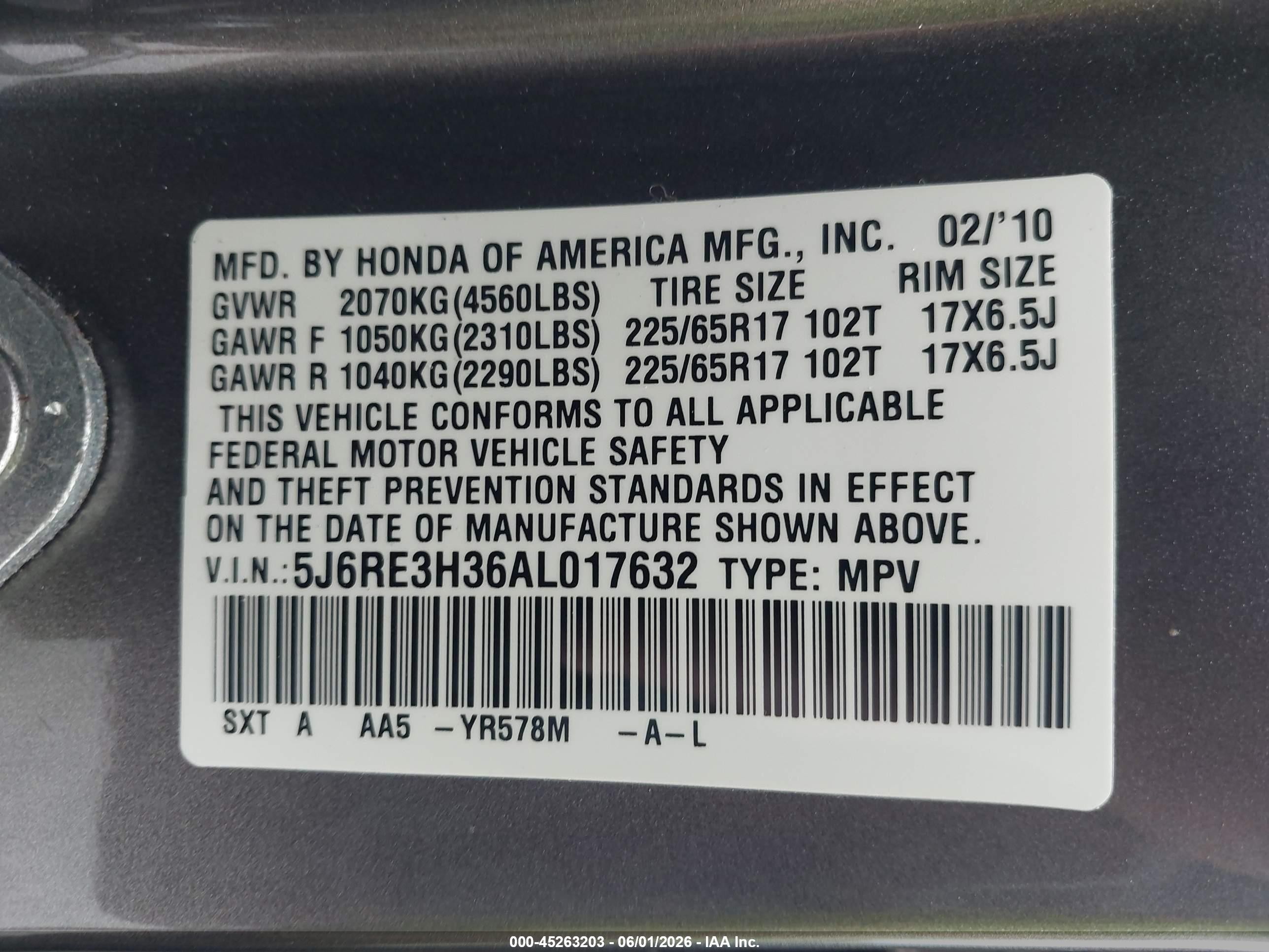 2010 Honda Cr-v Lx Gray vin: 5J6RE3H36AL017632