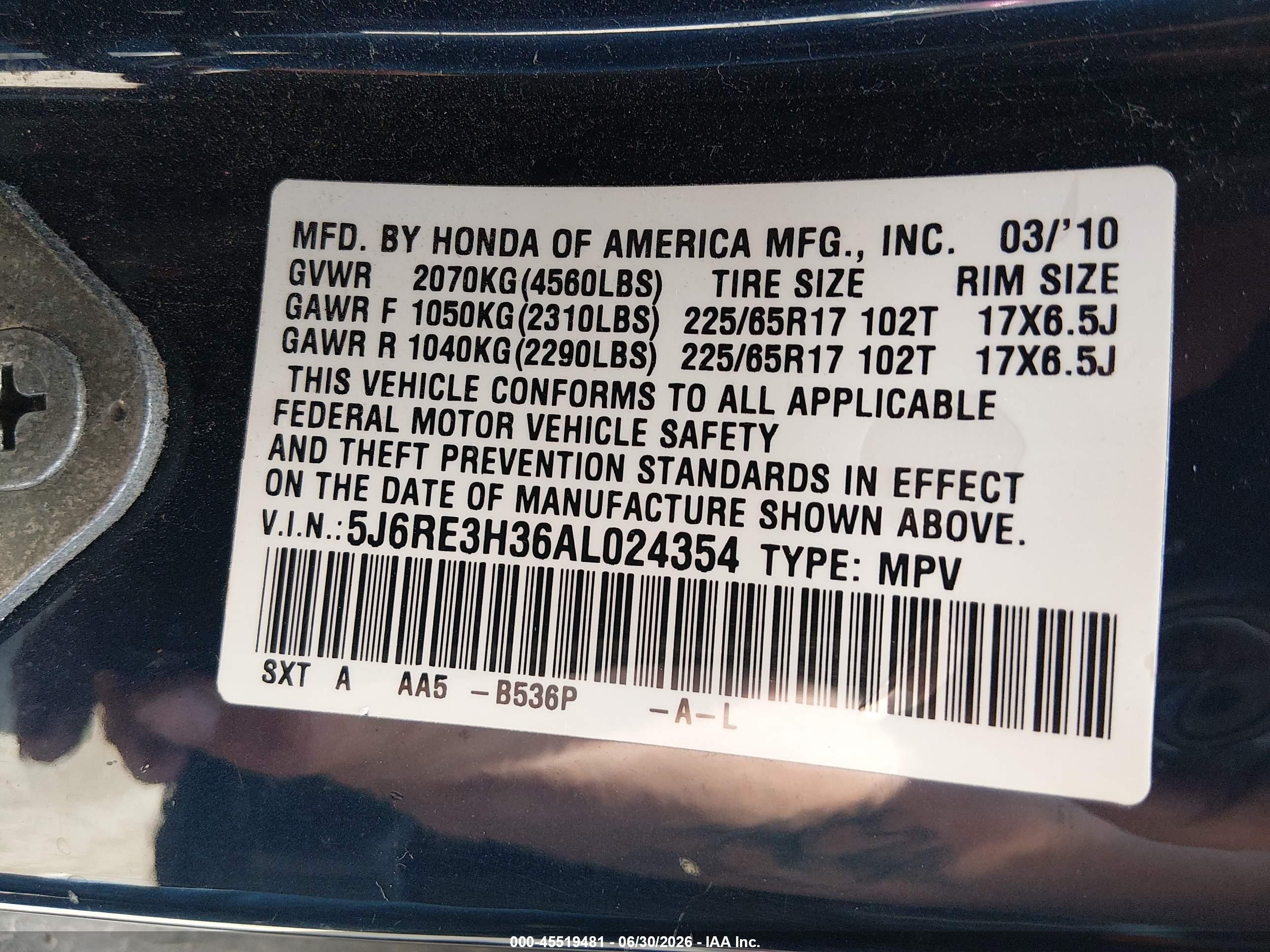 2010 Honda Cr-v Lx Blue vin: 5J6RE3H36AL024354