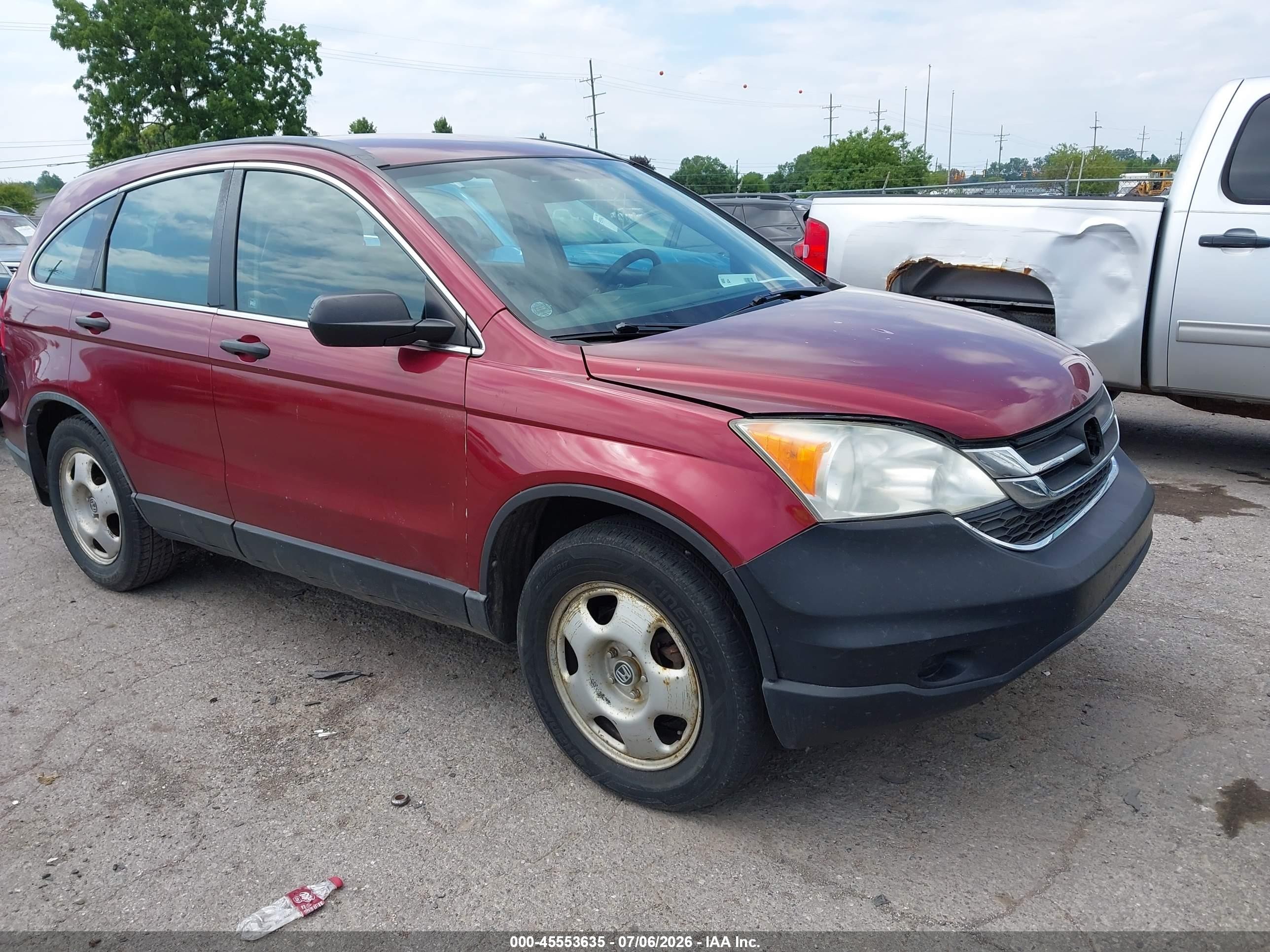 2010 Honda Cr-v Lx Burgundy vin: 5J6RE3H36AL027349
