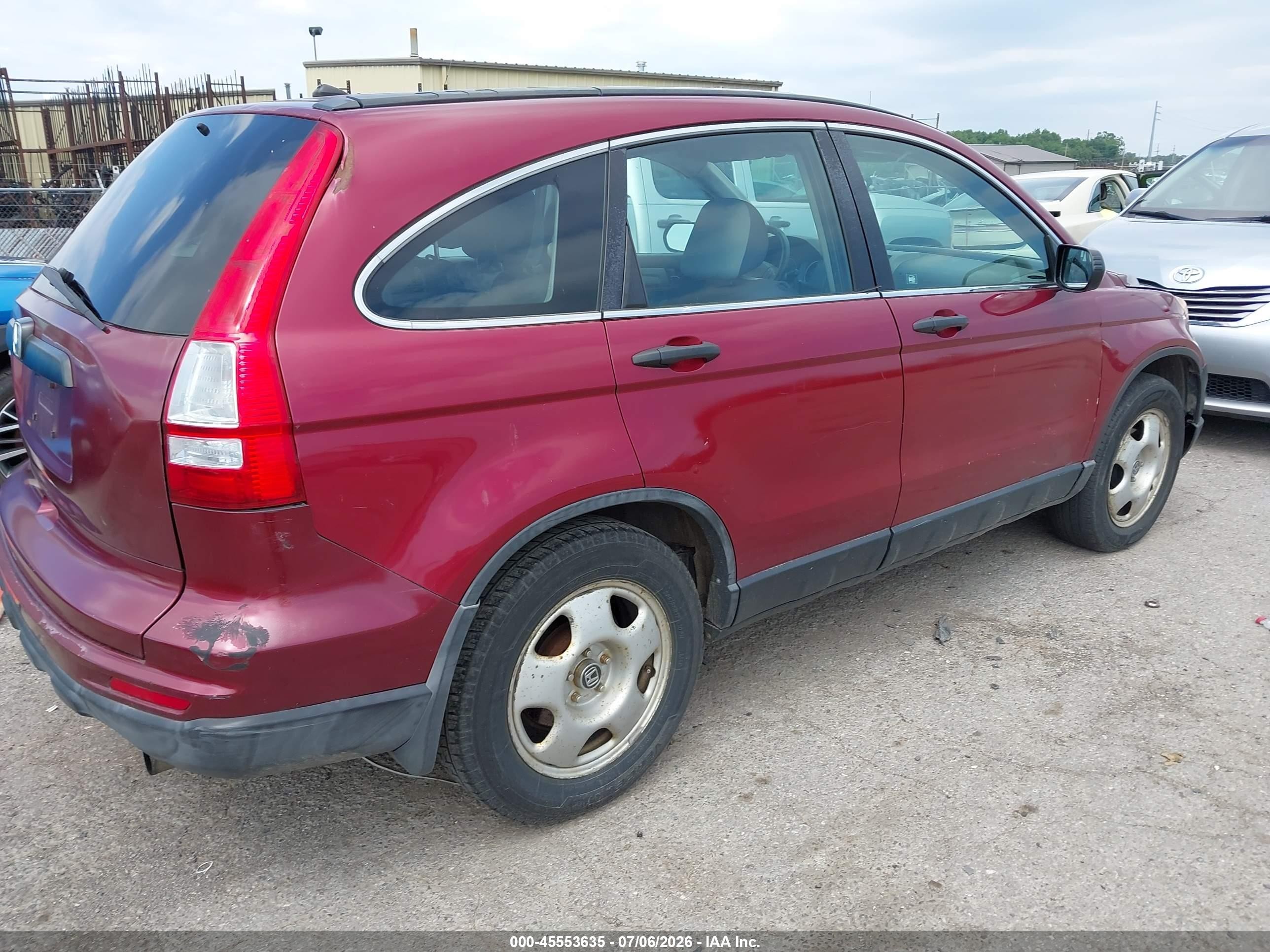 2010 Honda Cr-v Lx Burgundy vin: 5J6RE3H36AL027349