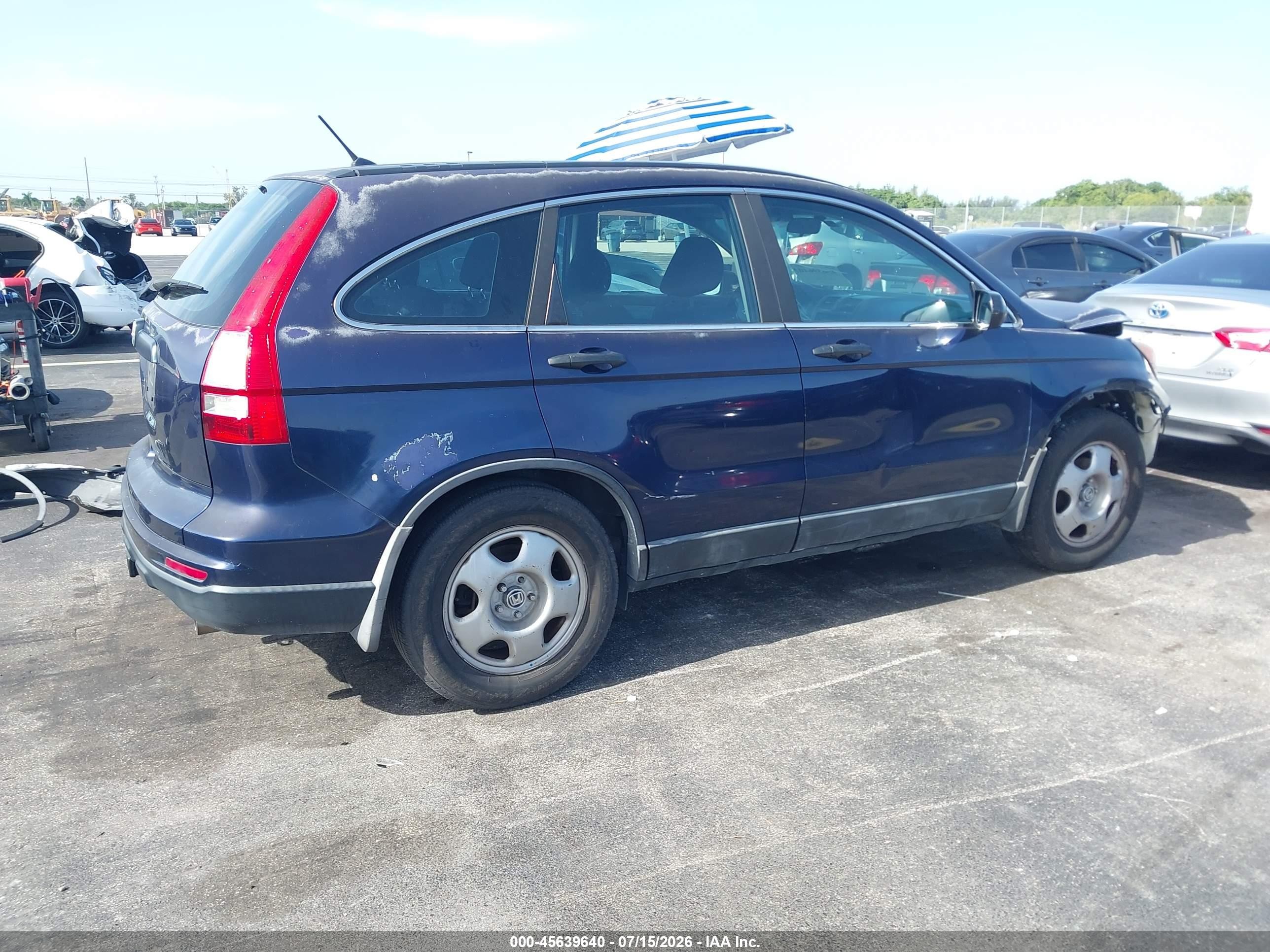 2010 Honda Cr-v Lx Blue vin: 5J6RE3H37AL044676