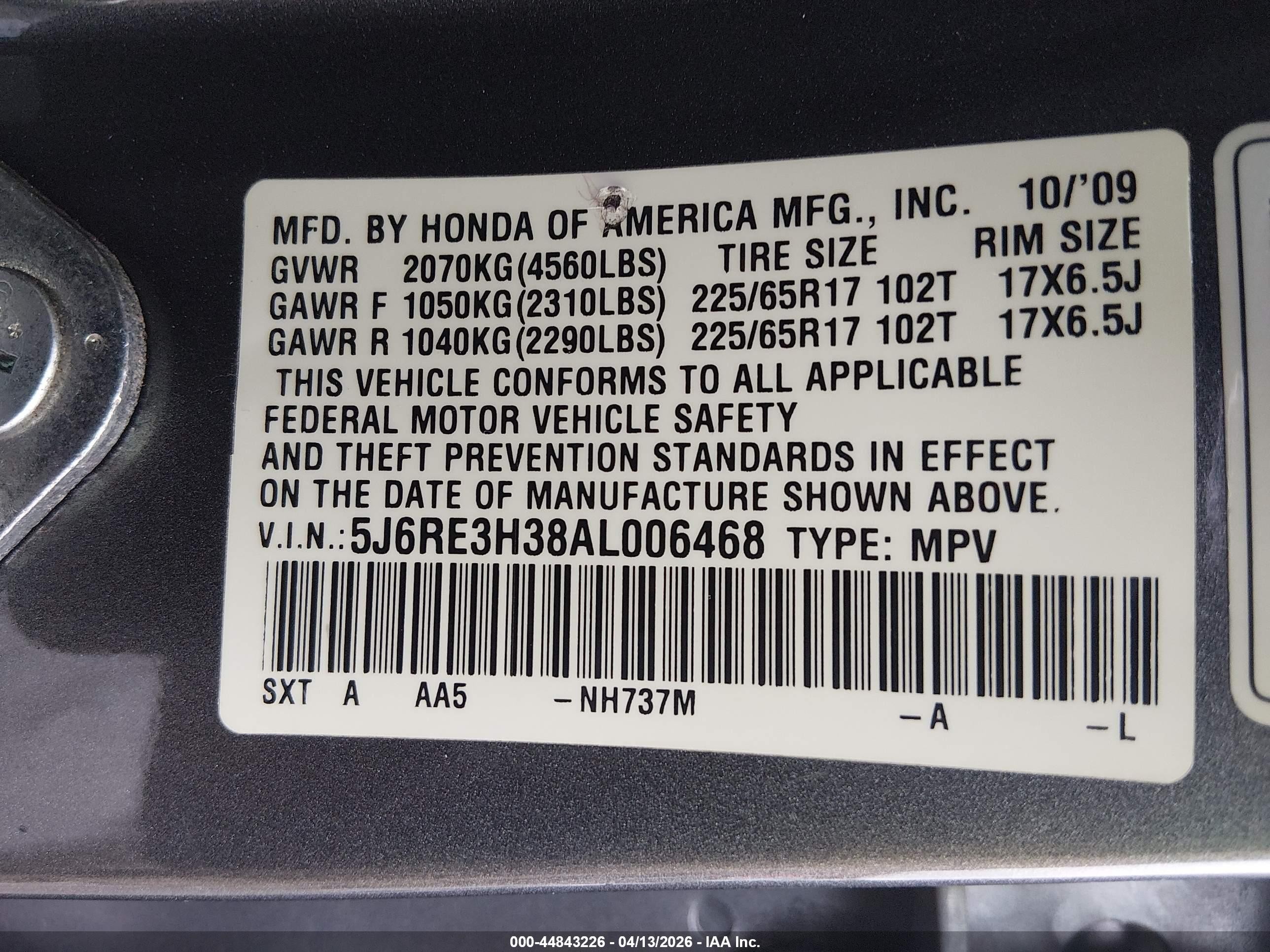 2010 Honda Cr-v Lx Gray vin: 5J6RE3H38AL006468