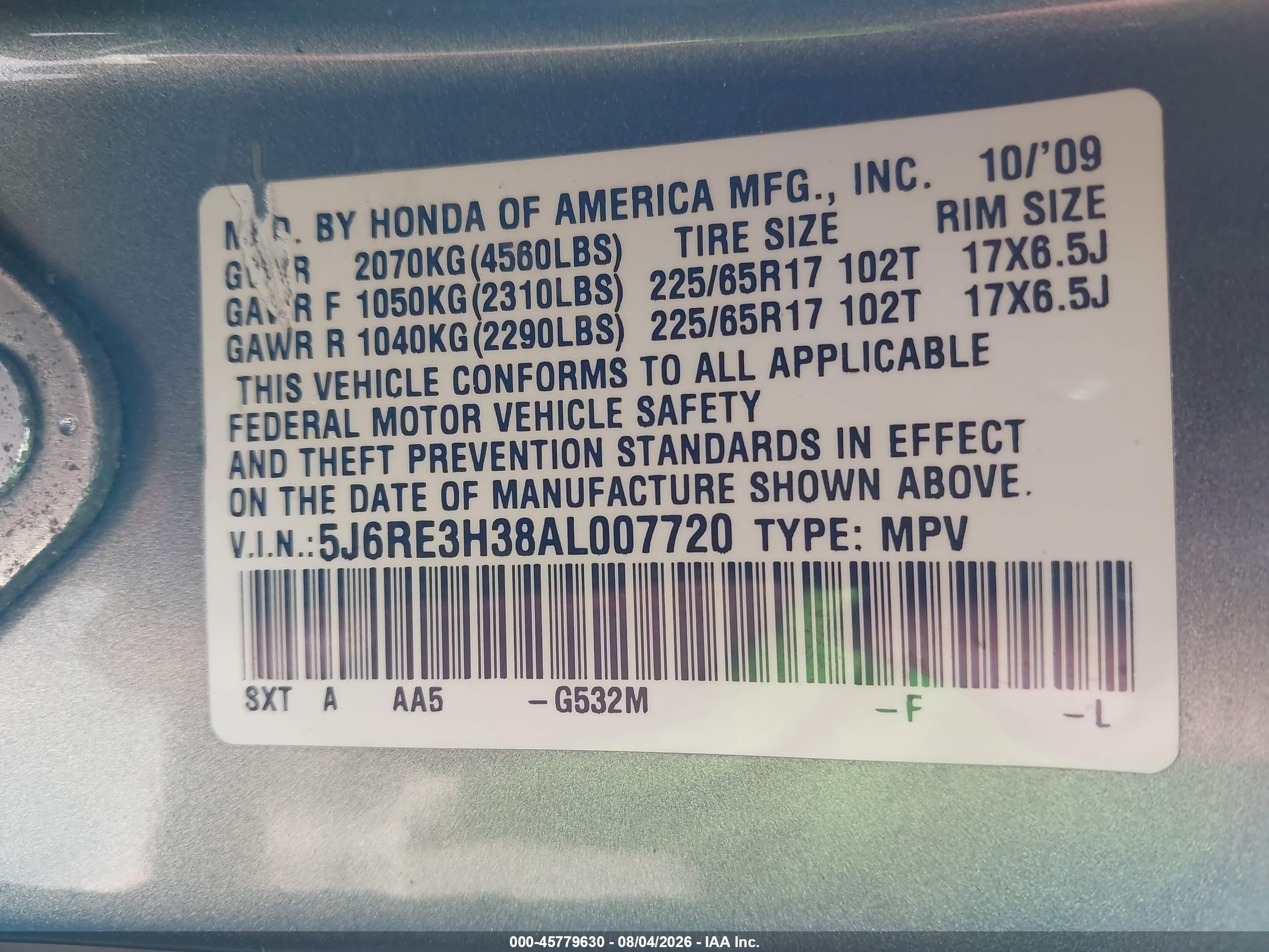2010 Honda Cr-v Lx Silver vin: 5J6RE3H38AL007720