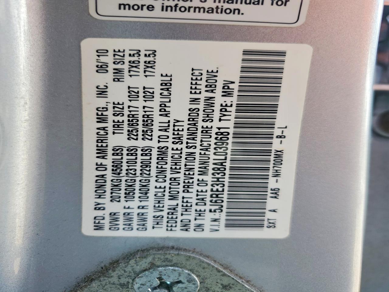 2010 Honda Cr-v Lx Silver vin: 5J6RE3H38AL039681