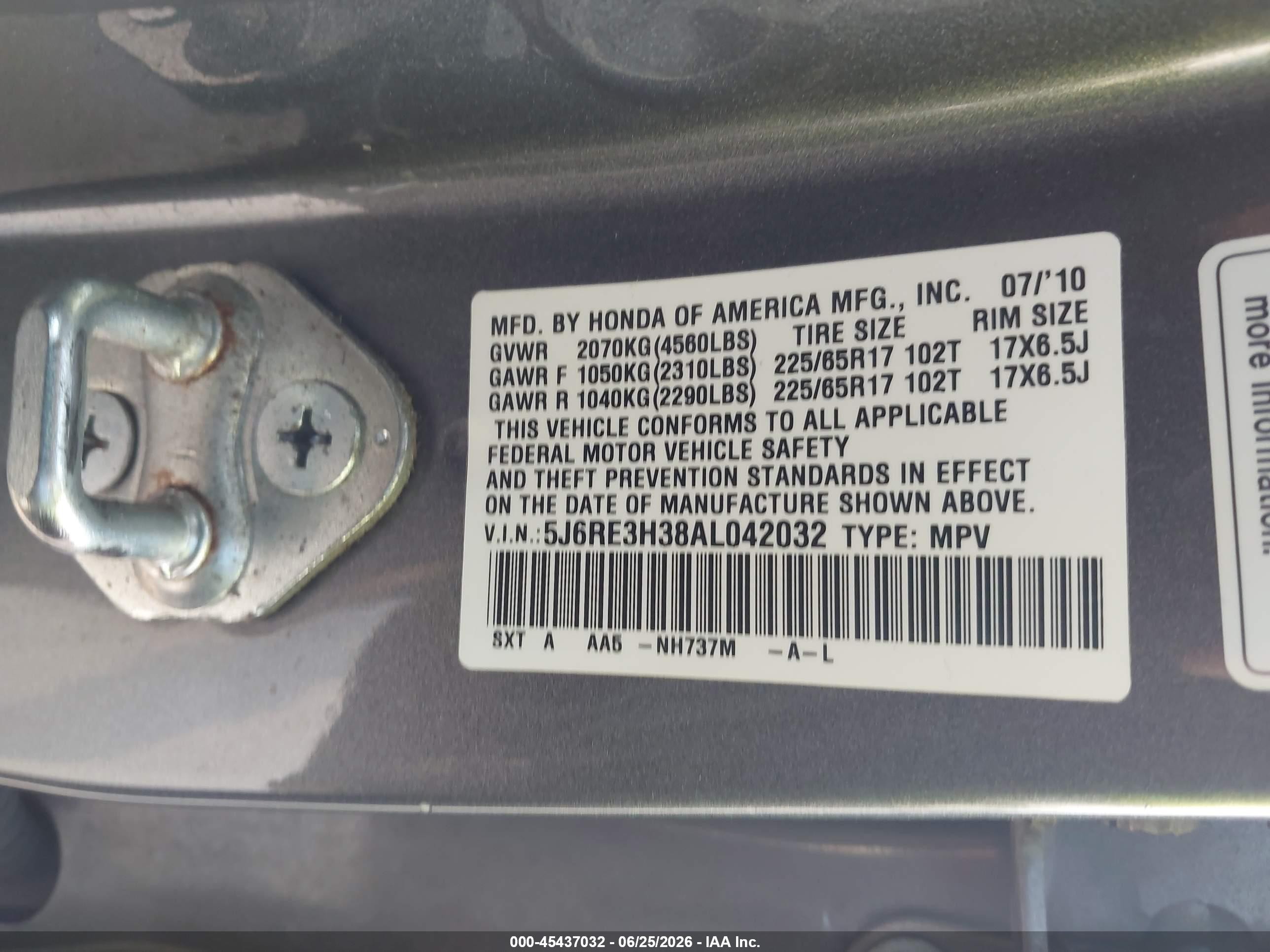 2010 Honda Cr-v Lx Gray vin: 5J6RE3H38AL042032