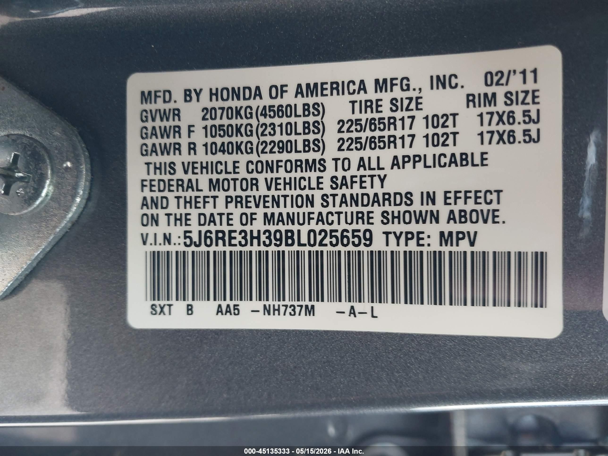 2011 Honda Cr-v Lx Серый vin: 5J6RE3H39BL025659