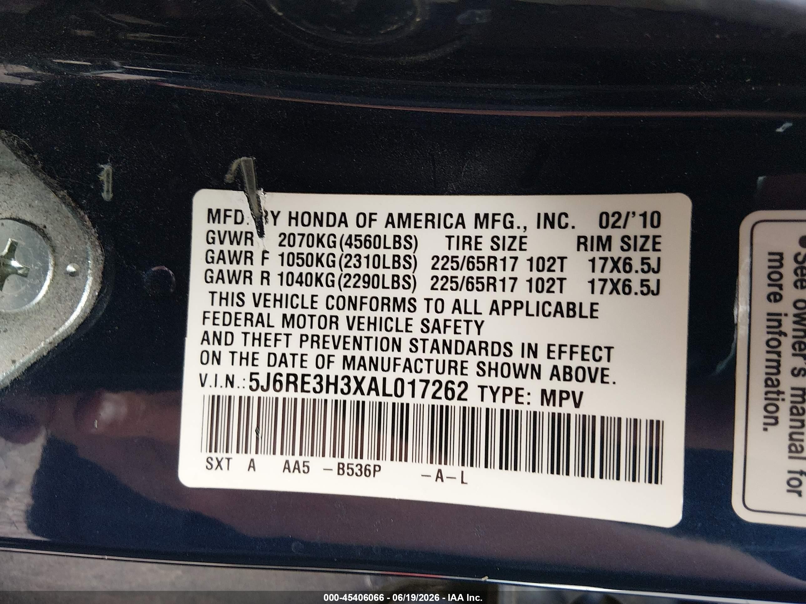 2010 Honda Cr-v Lx Dark Blue vin: 5J6RE3H3XAL017262