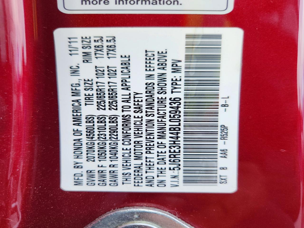 2011 Honda Cr-v Se Burgundy vin: 5J6RE3H44BL059436