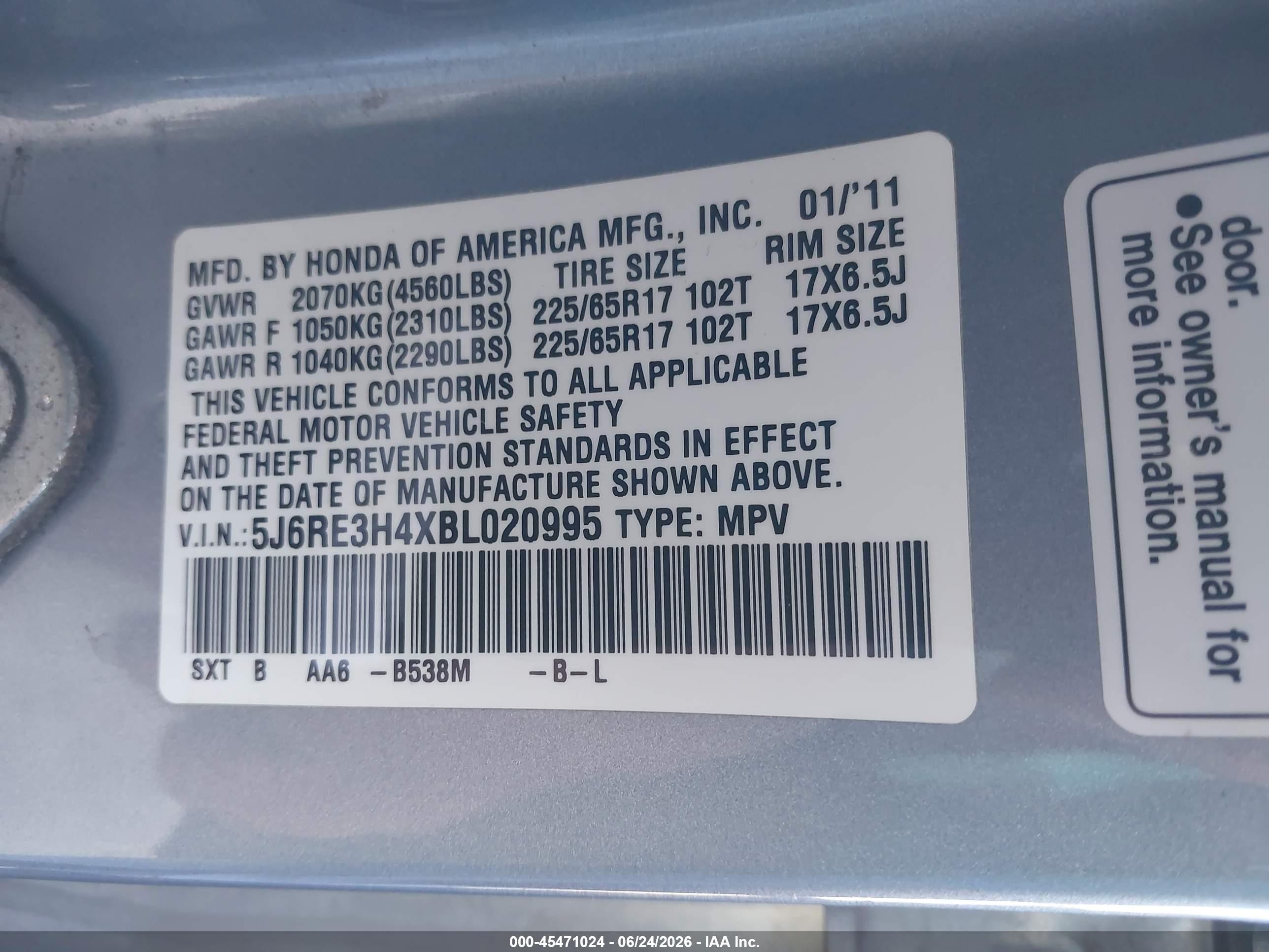 2011 Honda Cr-v Se Light Blue vin: 5J6RE3H4XBL020995