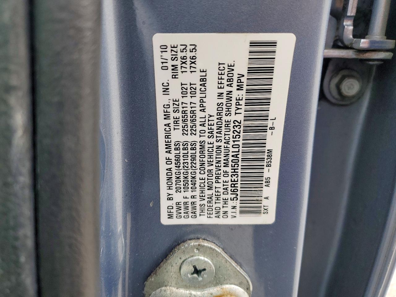 2010 Honda Cr-v Ex Blue vin: 5J6RE3H50AL015232