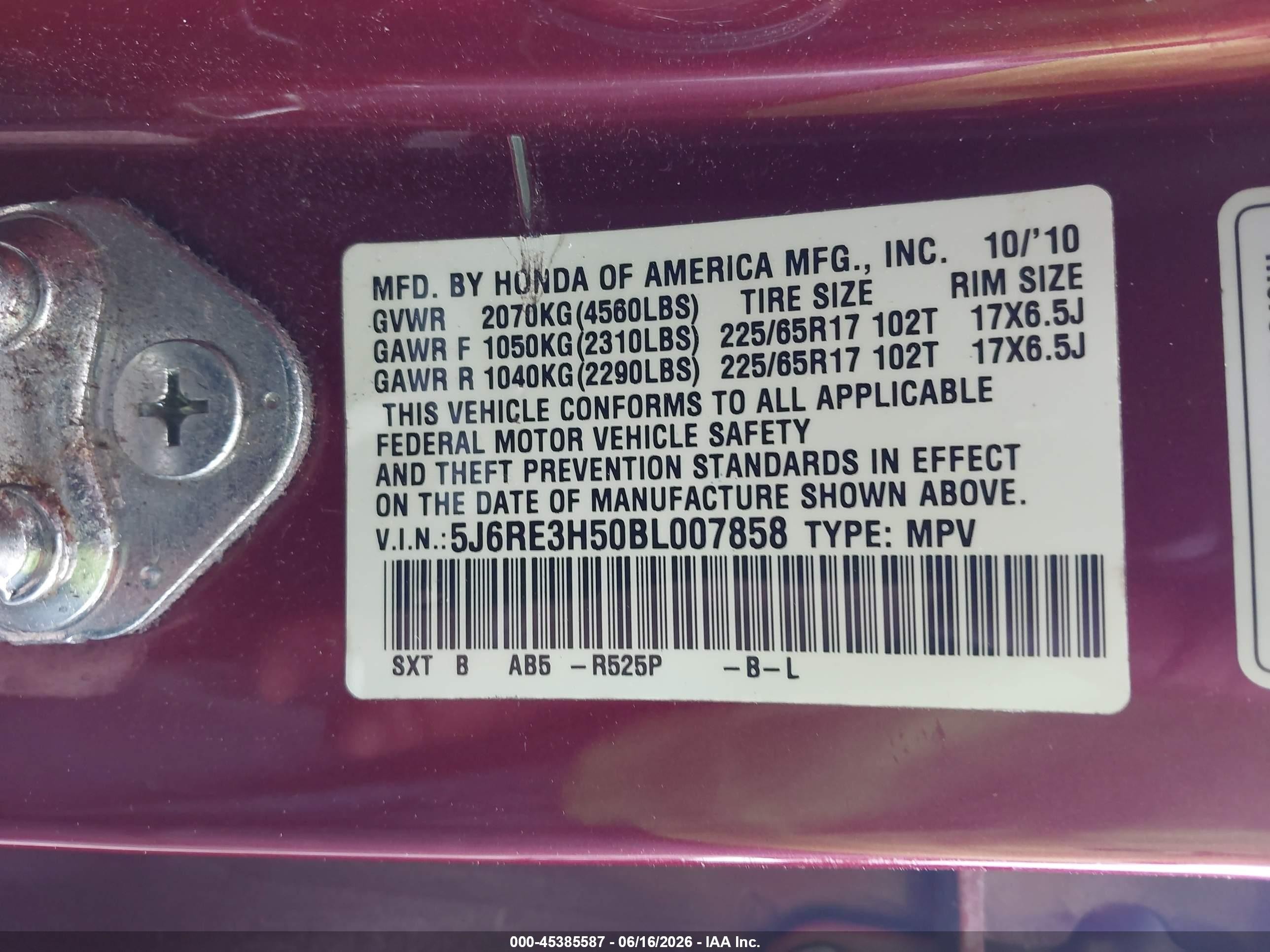 2011 Honda Cr-v Ex Red vin: 5J6RE3H50BL007858