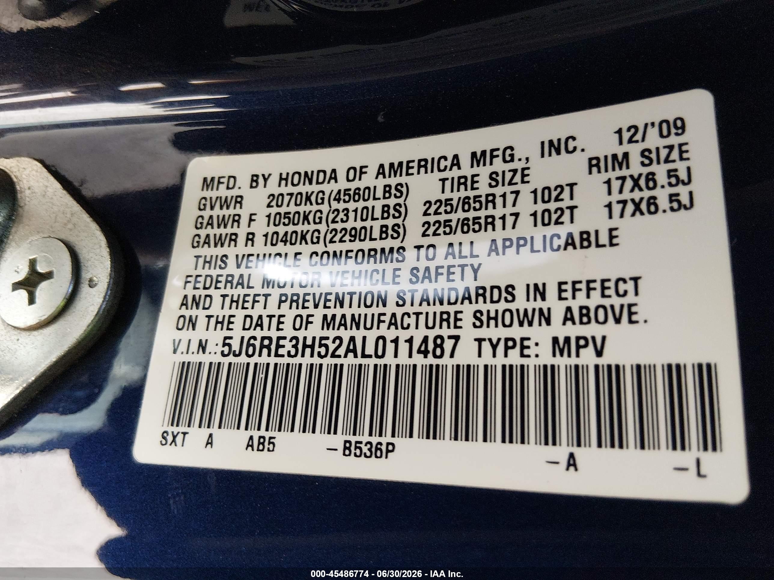 2010 Honda Cr-v Ex Blue vin: 5J6RE3H52AL011487