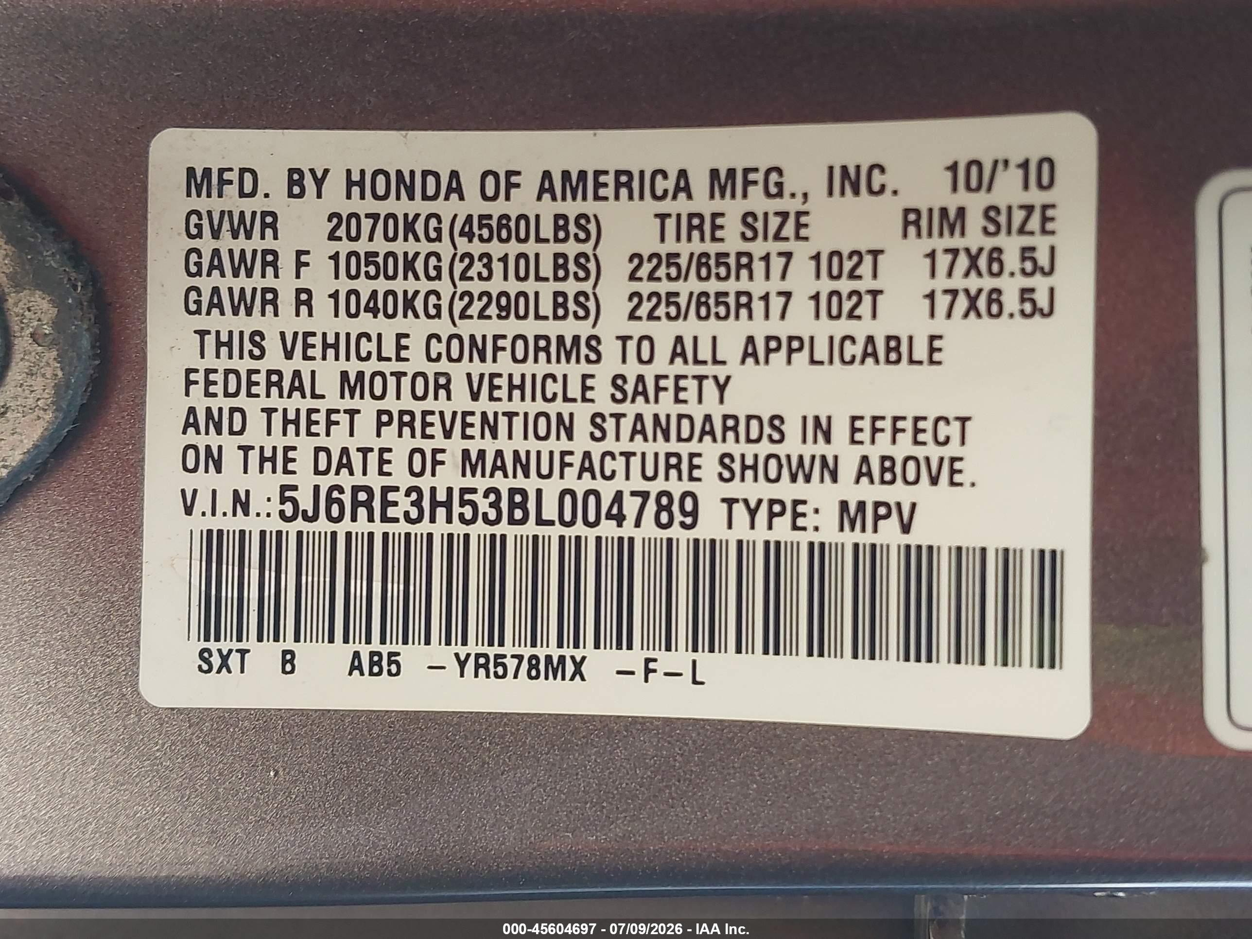 2011 Honda Cr-v Ex Gold vin: 5J6RE3H53BL004789