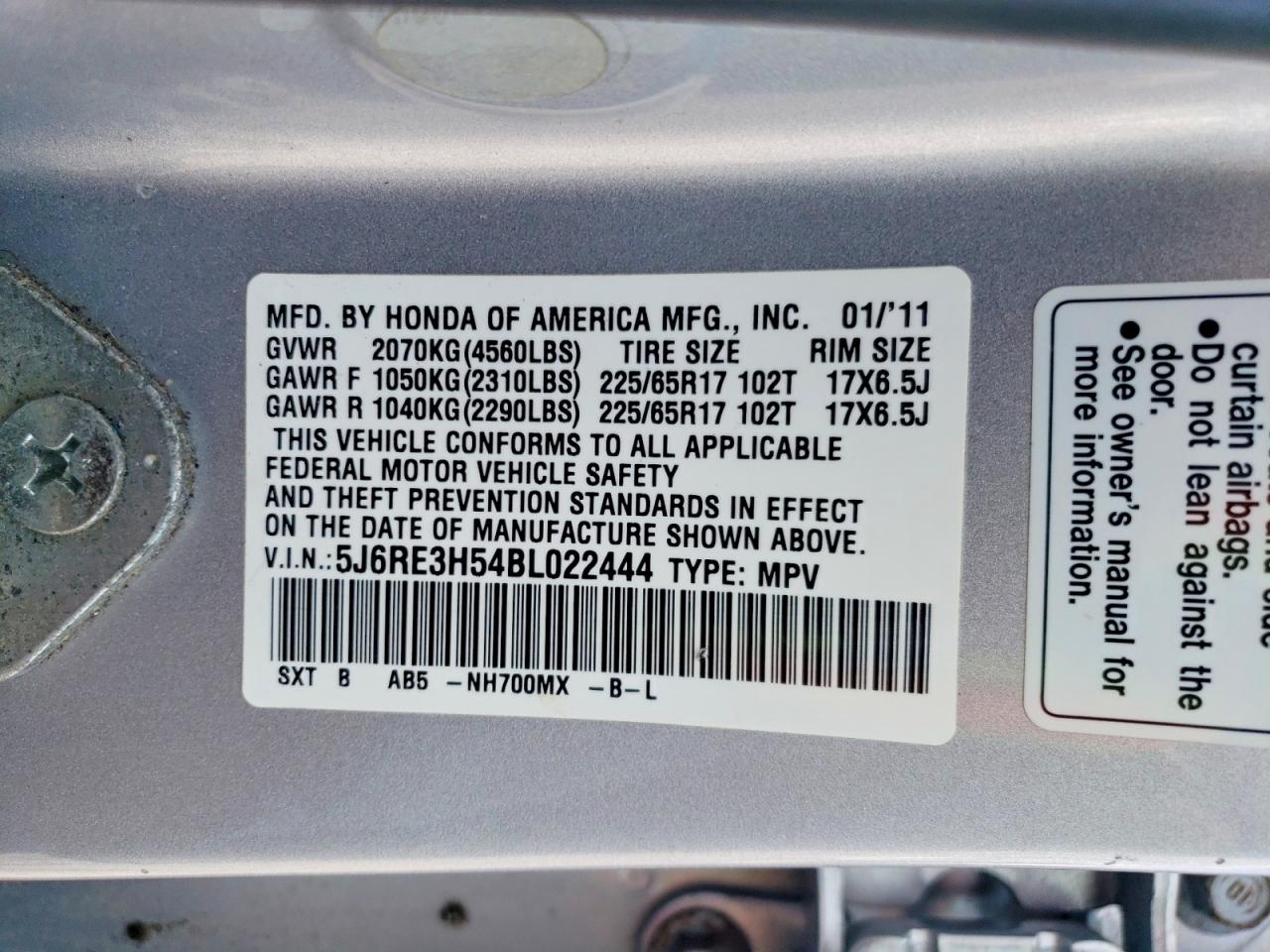 2011 Honda Cr-v Ex Silver vin: 5J6RE3H54BL022444
