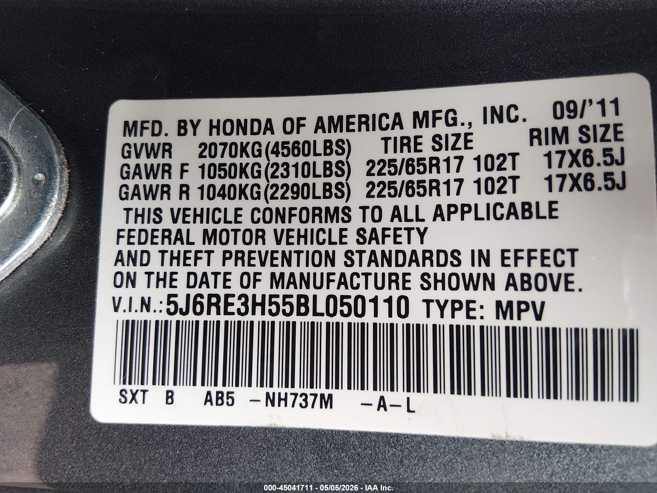 2011 Honda Cr-v Ex Blue vin: 5J6RE3H55BL050110