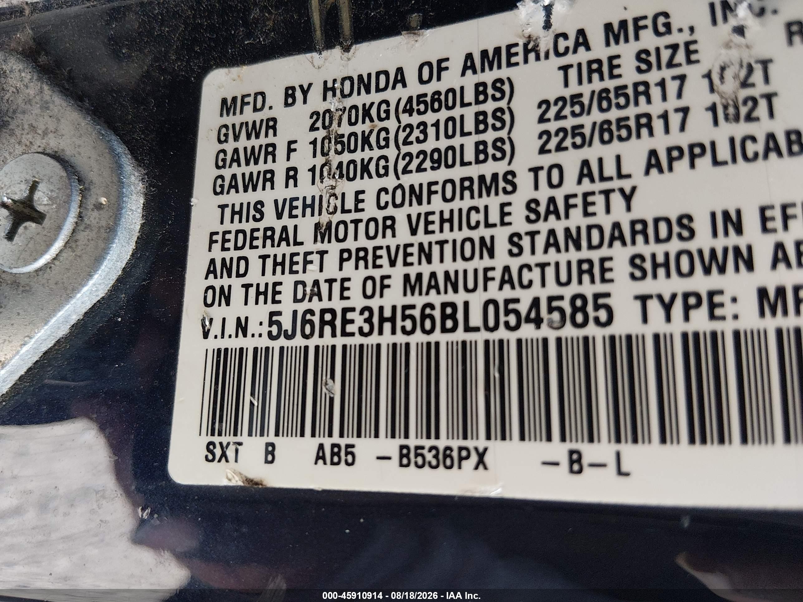 2011 Honda Cr-v Ex Blue vin: 5J6RE3H56BL054585