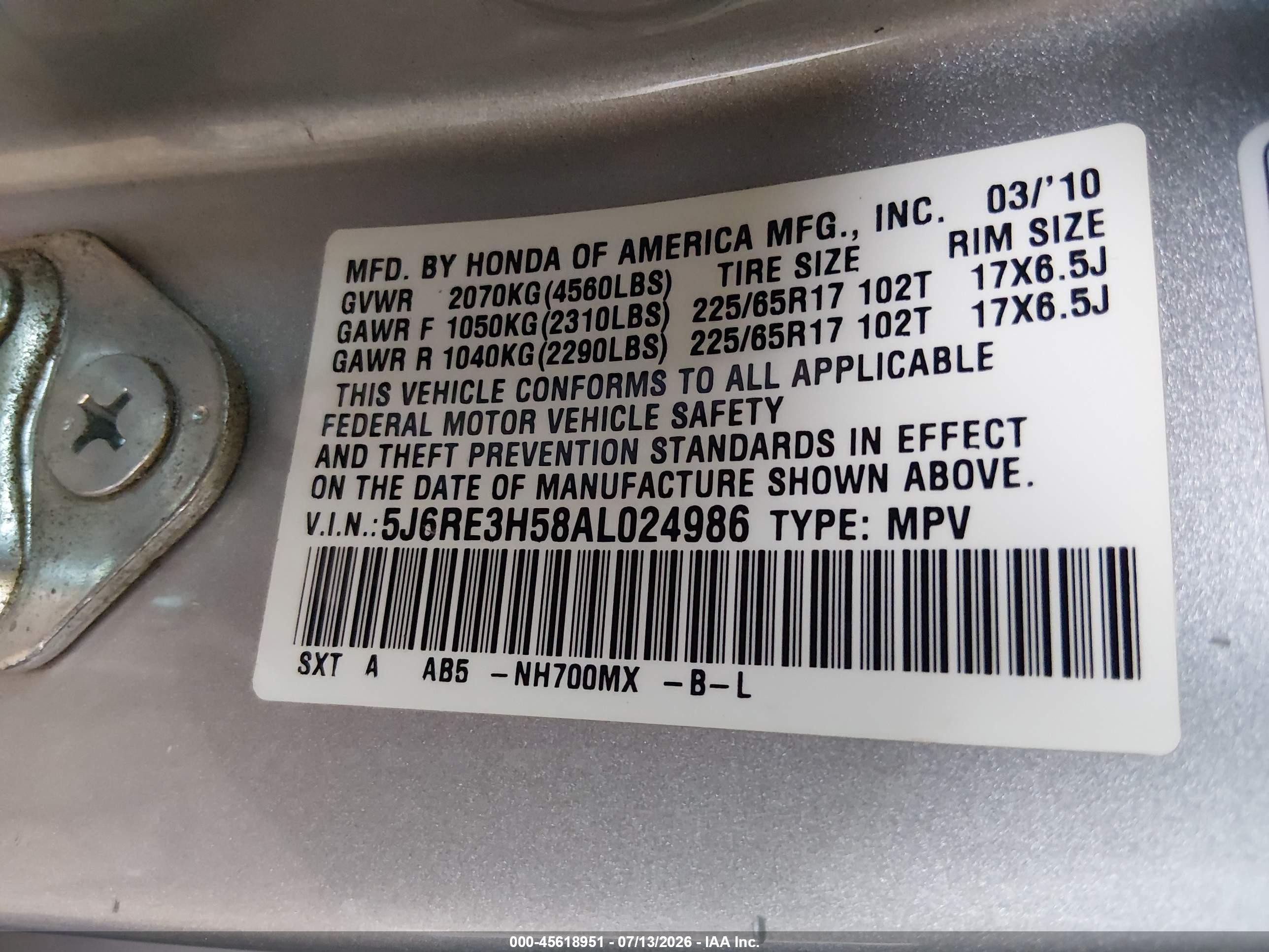 2010 Honda Cr-v Ex Silver vin: 5J6RE3H58AL024986