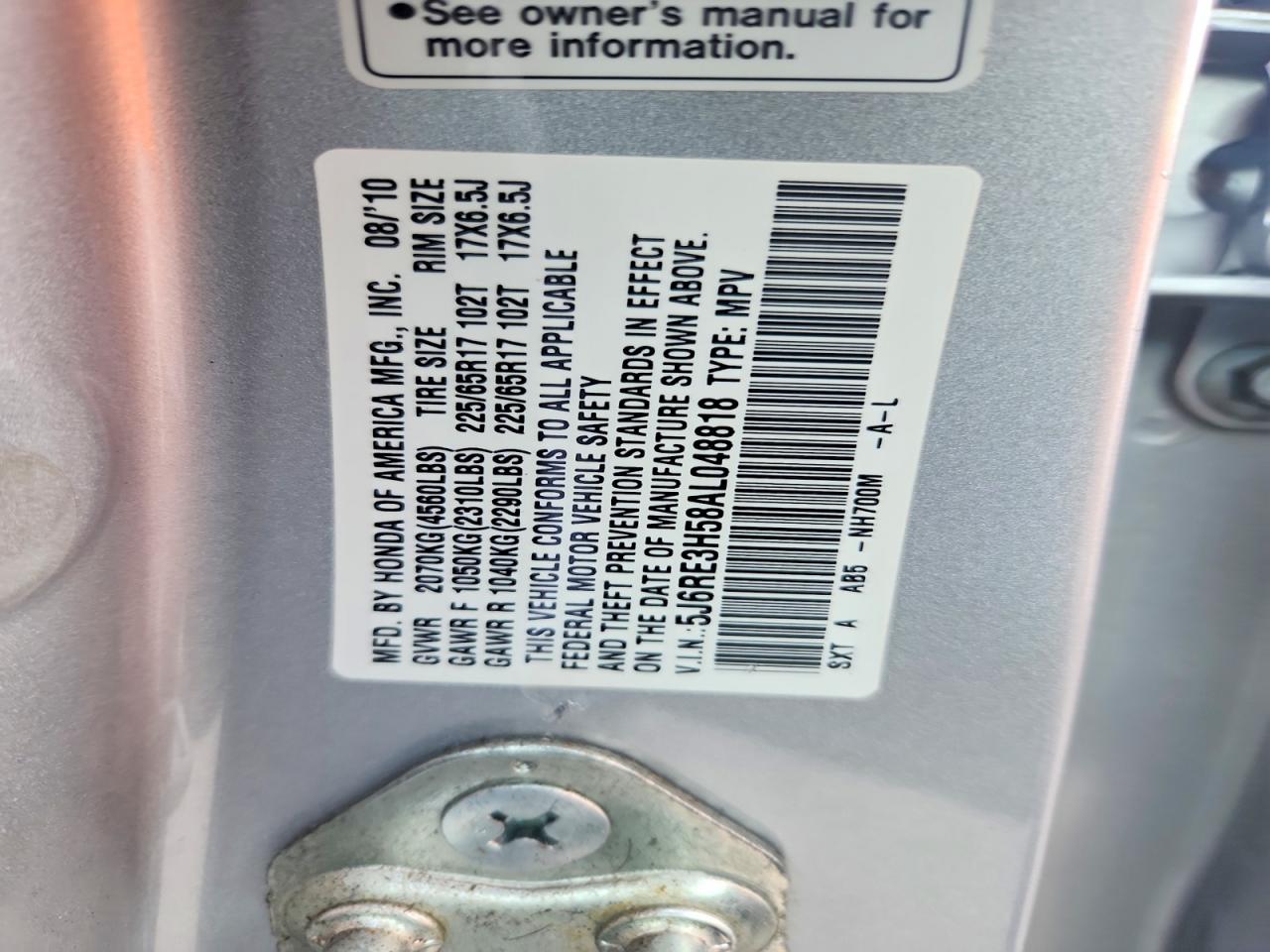 2010 Honda Cr-v Ex Silver vin: 5J6RE3H58AL048818