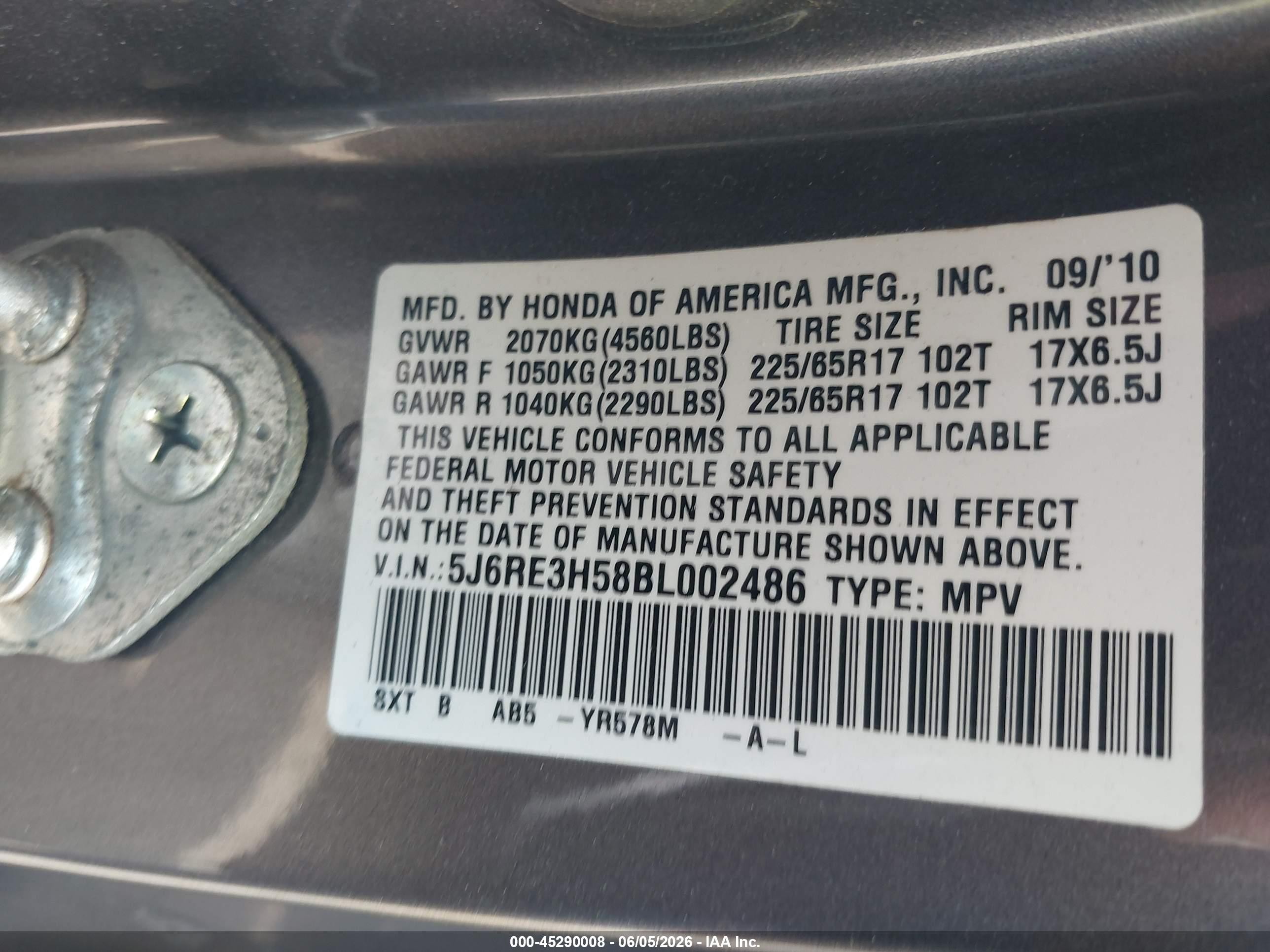 2011 Honda Cr-v Ex Gray vin: 5J6RE3H58BL002486