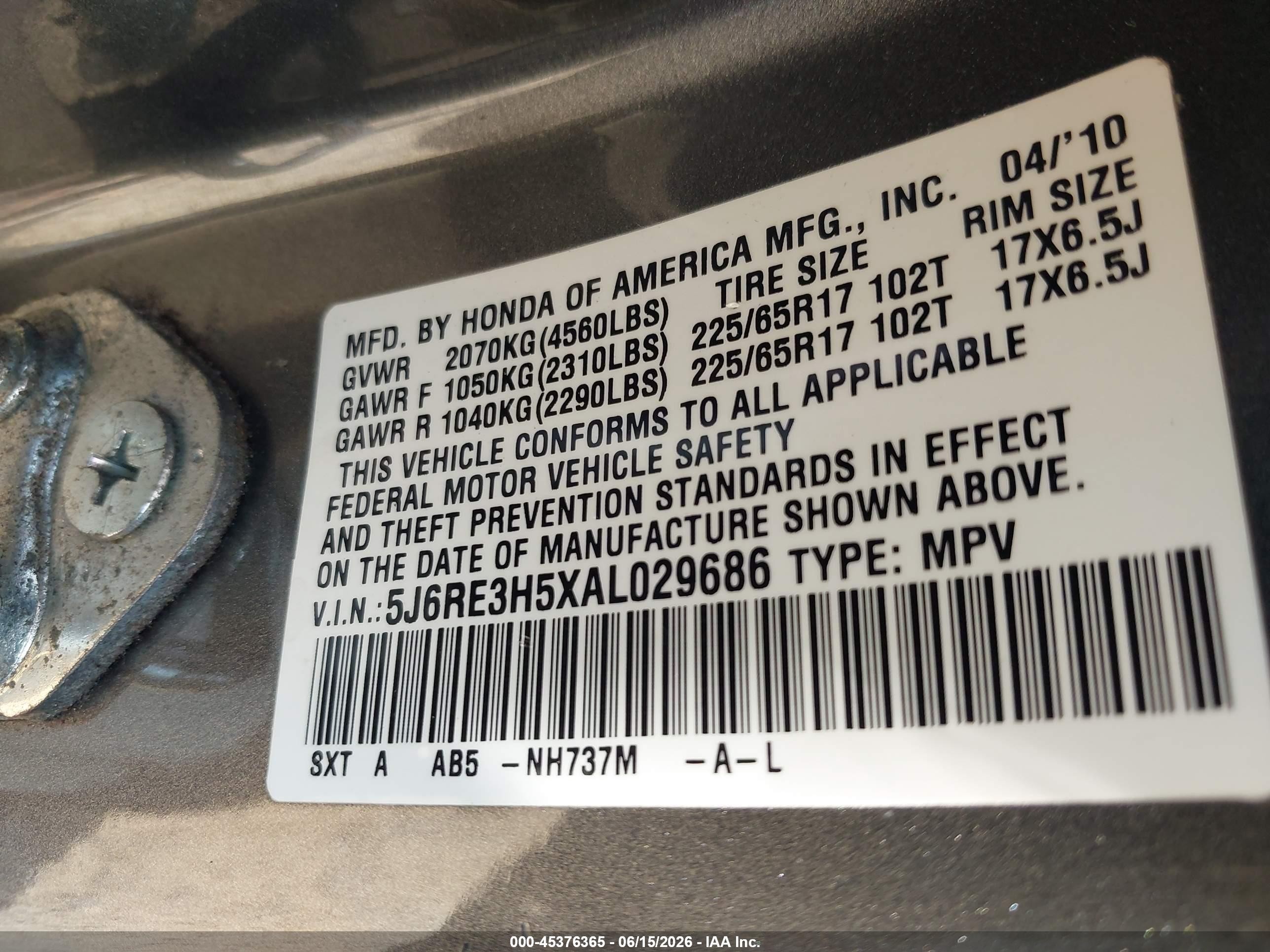 2010 Honda Cr-v Ex Gray vin: 5J6RE3H5XAL029686